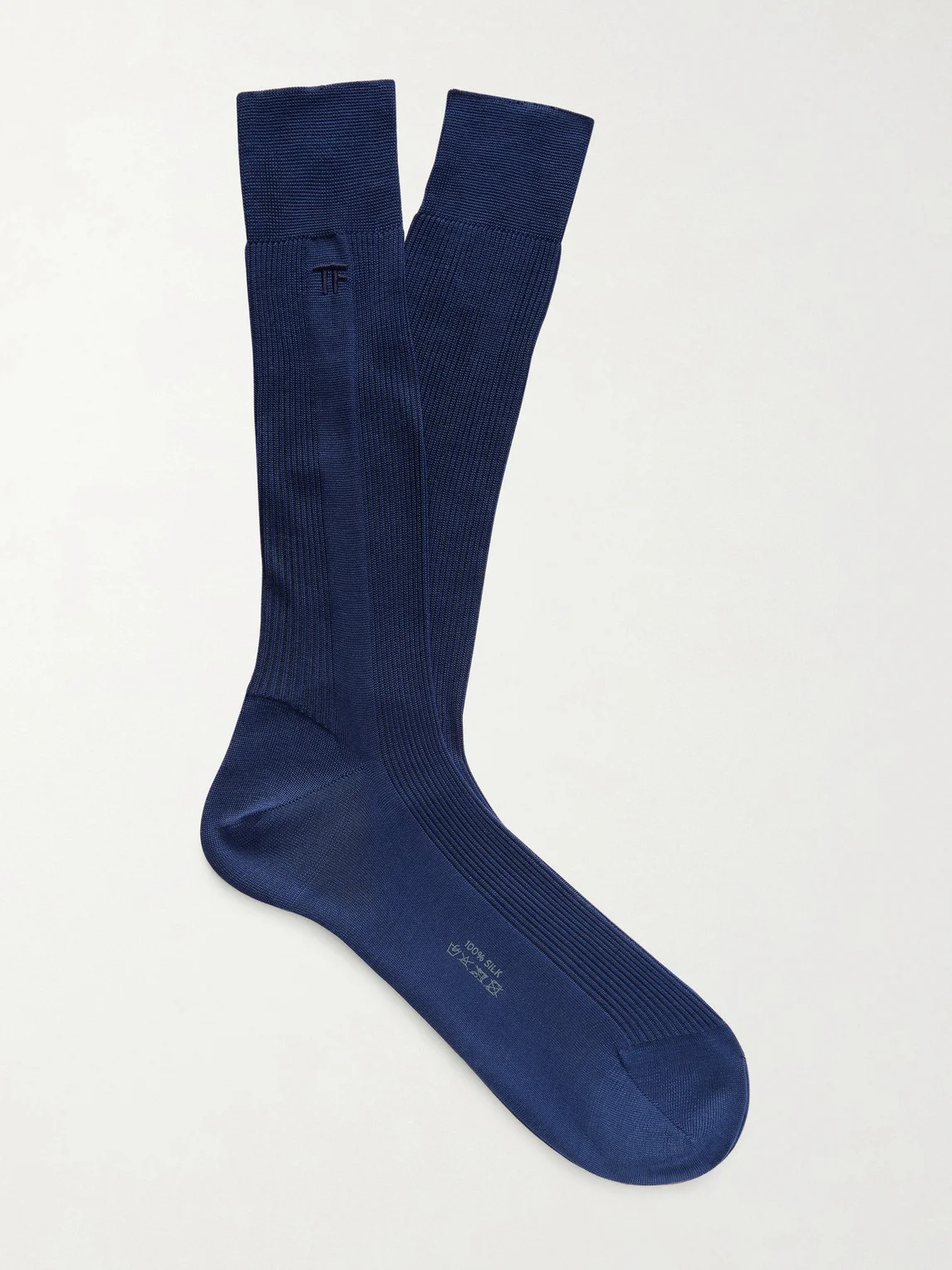 Logo-Embroidered Ribbed Silk Socks - 1