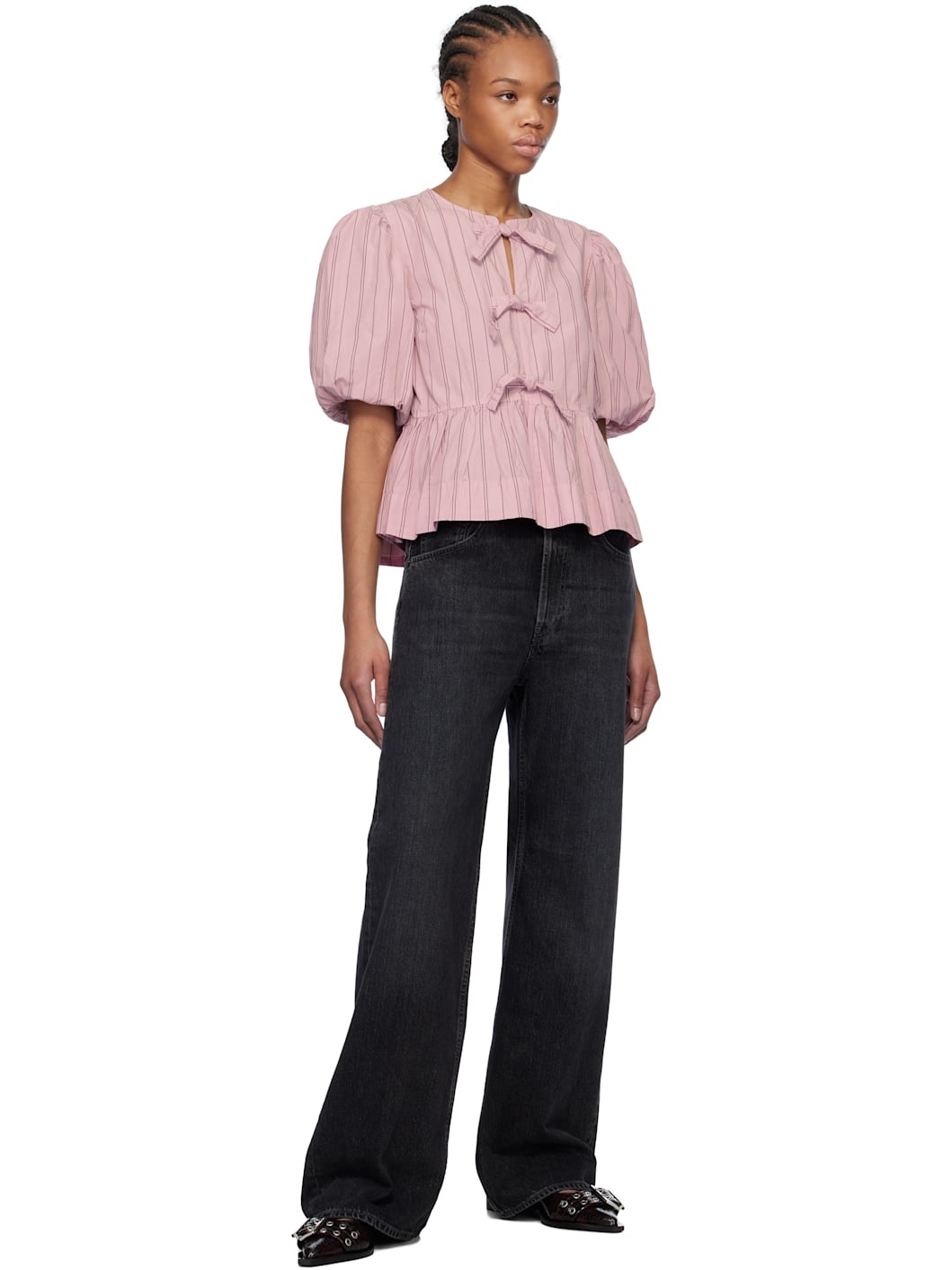 Pink Cotton Poplin Peplum Tie Blouse - 4
