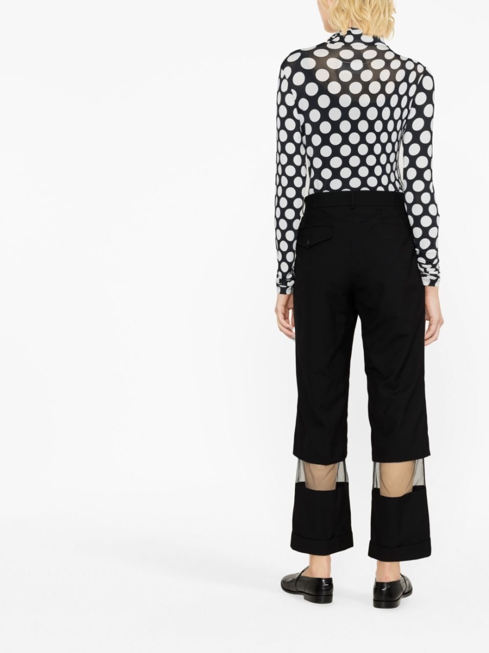tulle-panel cropped wool trousers - 3