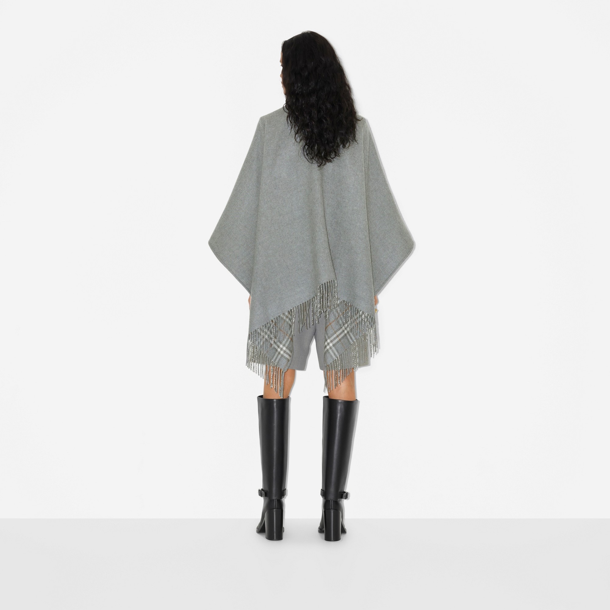 Check Wool Reversible Cape - 4