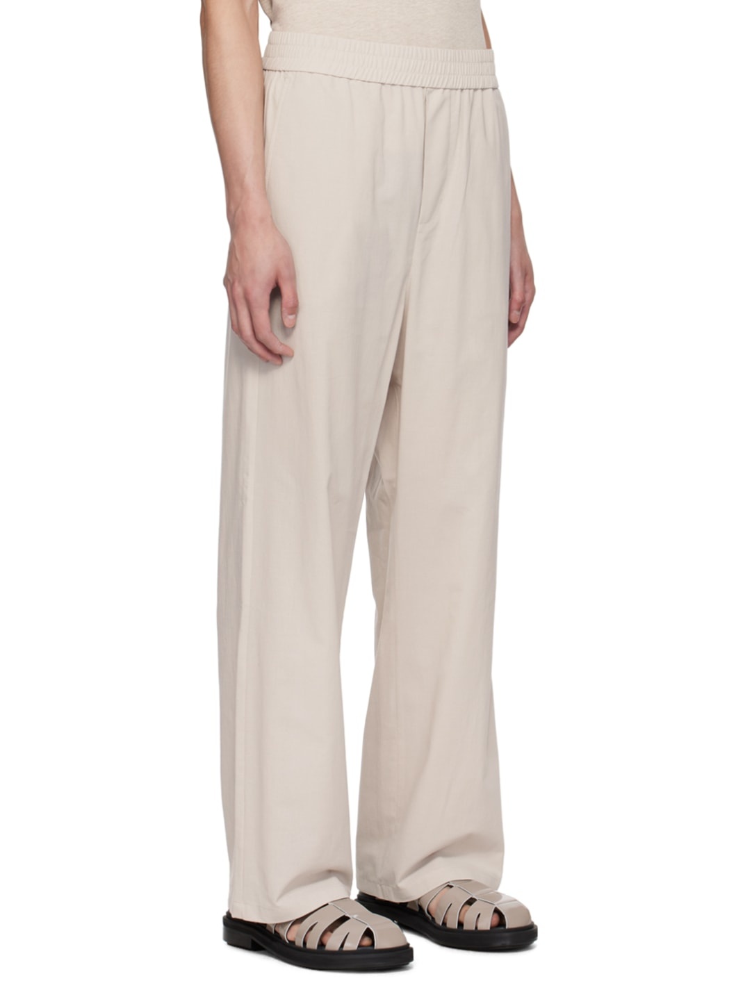 Beige Elasticized Waist Trousers - 2