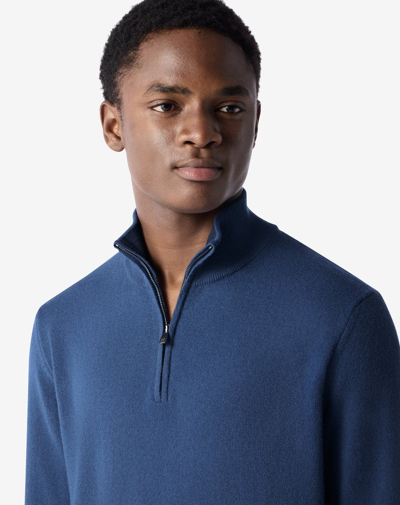 Melange sugar paper blue wool and cashmere zip jumper 2