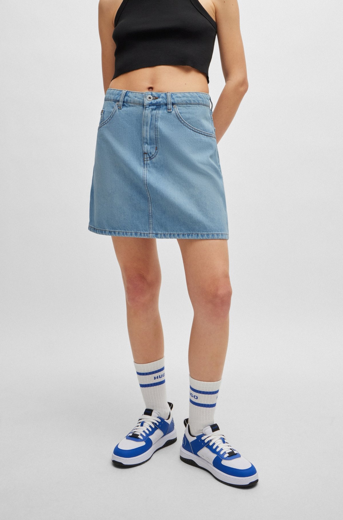 BLUE MINI SKIRT IN RIGID DENIM - 2