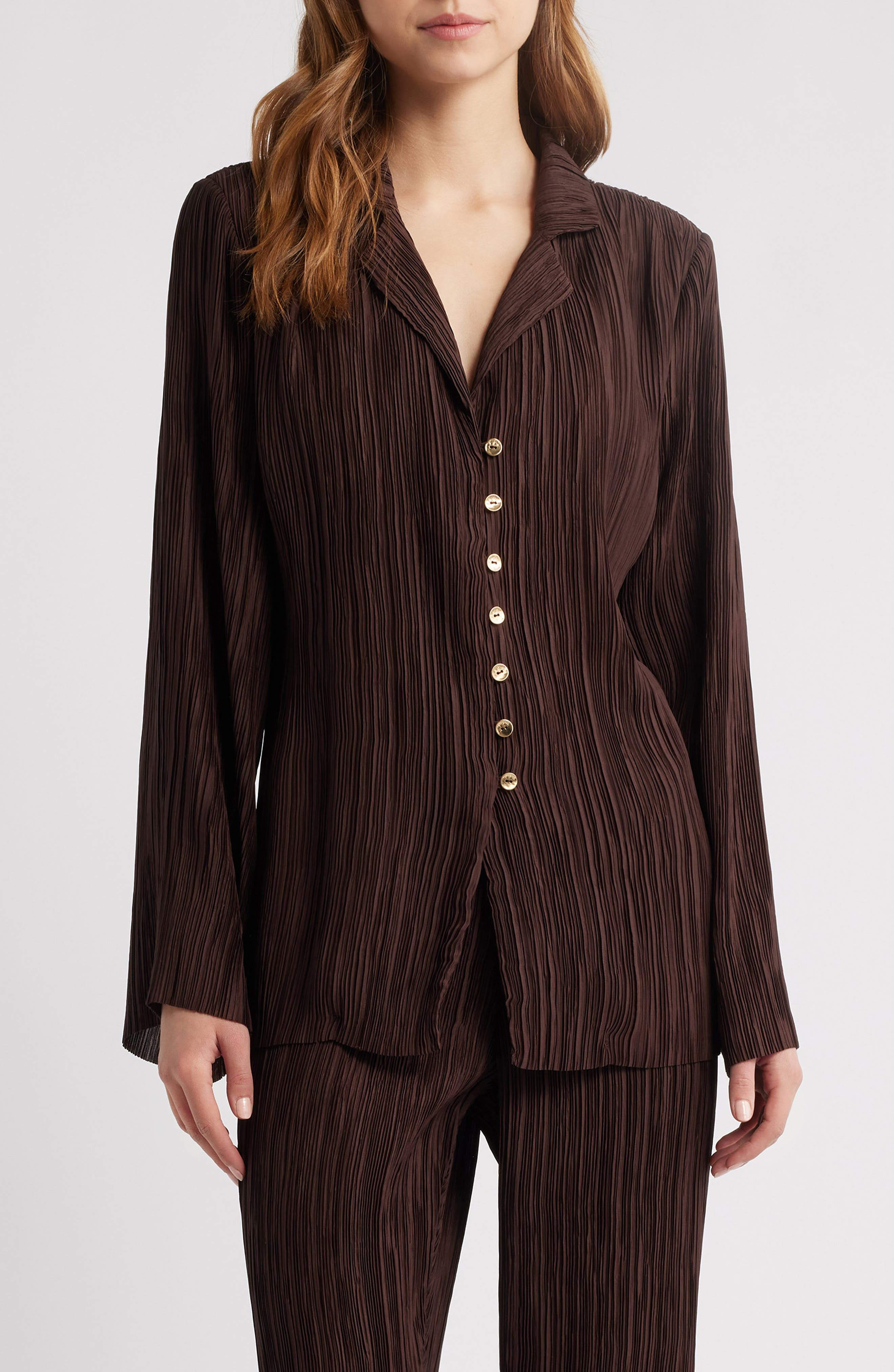 Cult Gaia Alyona Plissé Shirt in Java at Nordstrom - 1