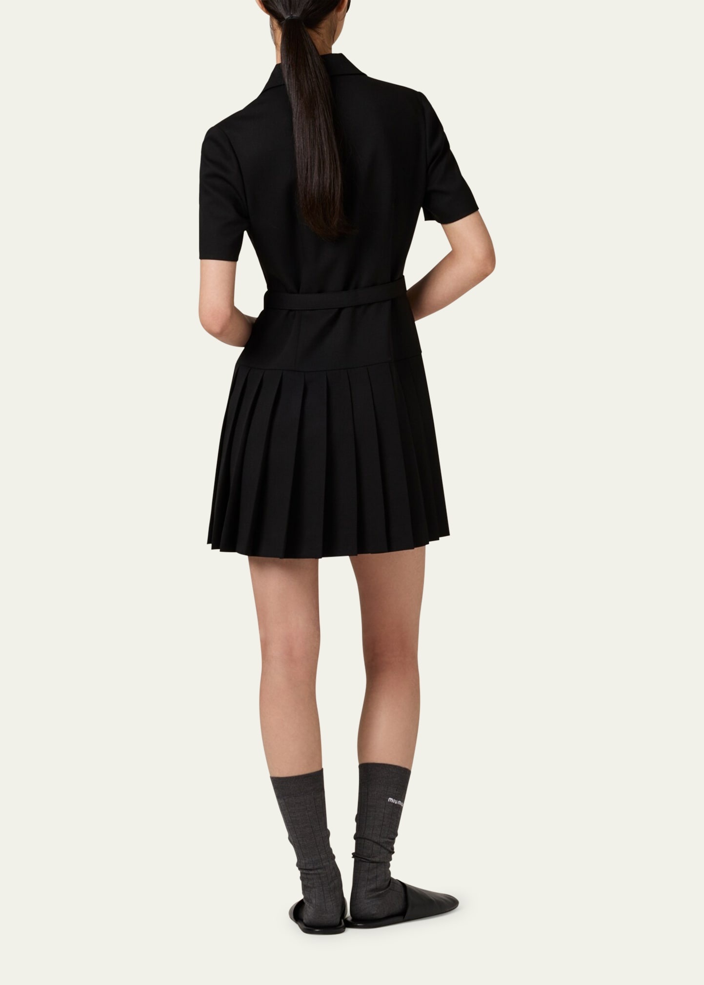 Short-Sleeve Button-Down Belted Mini Shirtdress - 3
