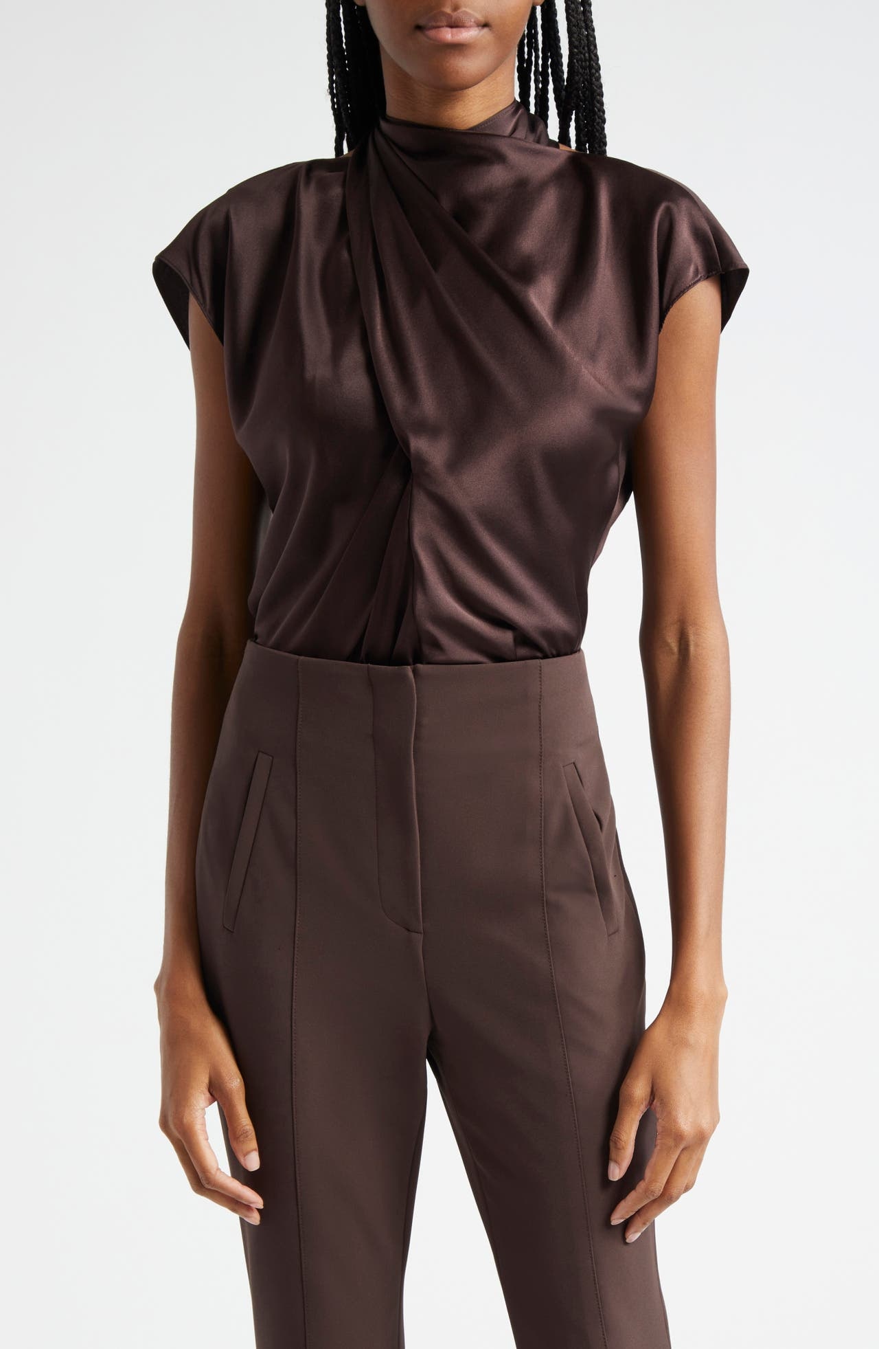 Veronica Beard Leilany Tie Neck Silk Top in Dark Chocolate at Nordstrom - 1