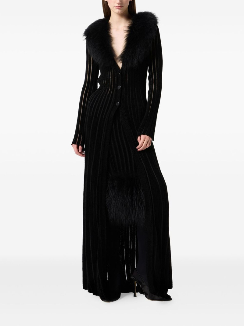 Blumarine faux-fur-collar ribbed coat outlook