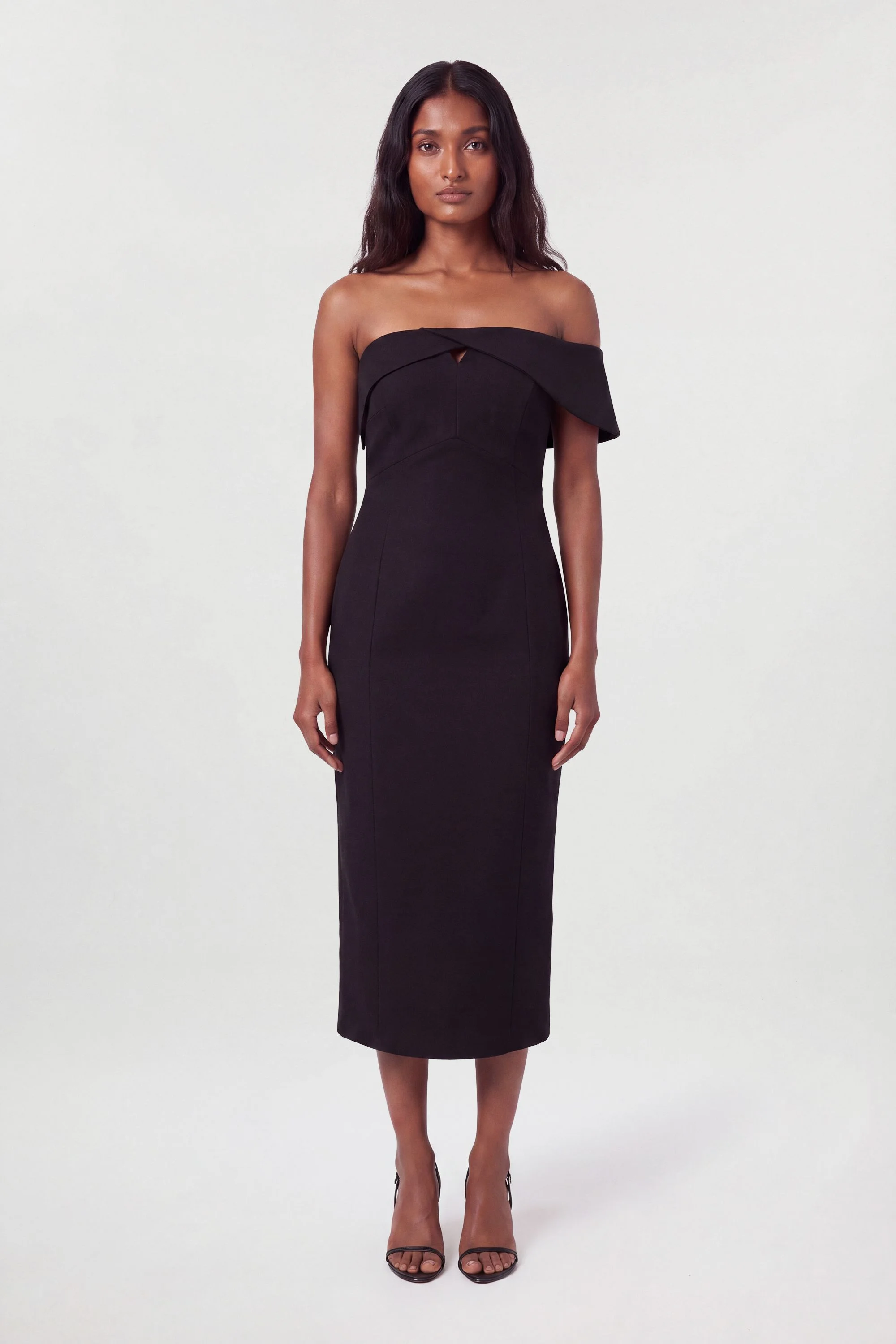 Asymmetric Bardot Tailored Mid Pencil Dress - 1