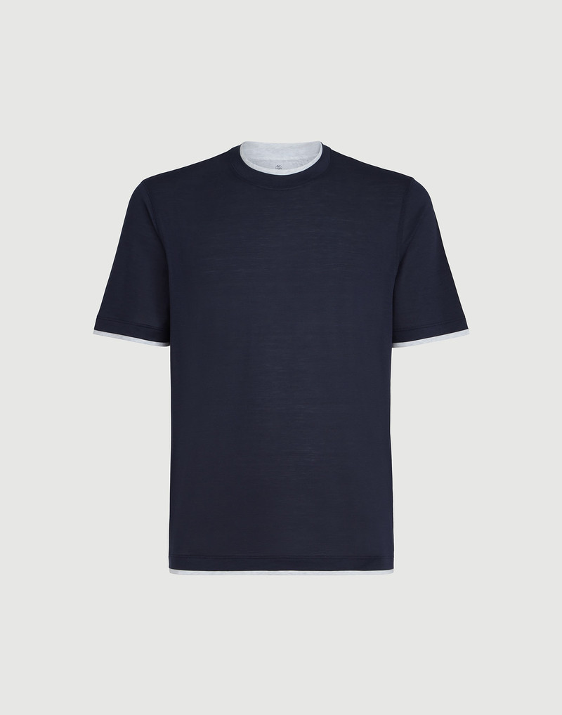 Silk and cotton jersey crew neck T-shirt with faux-layering 1
