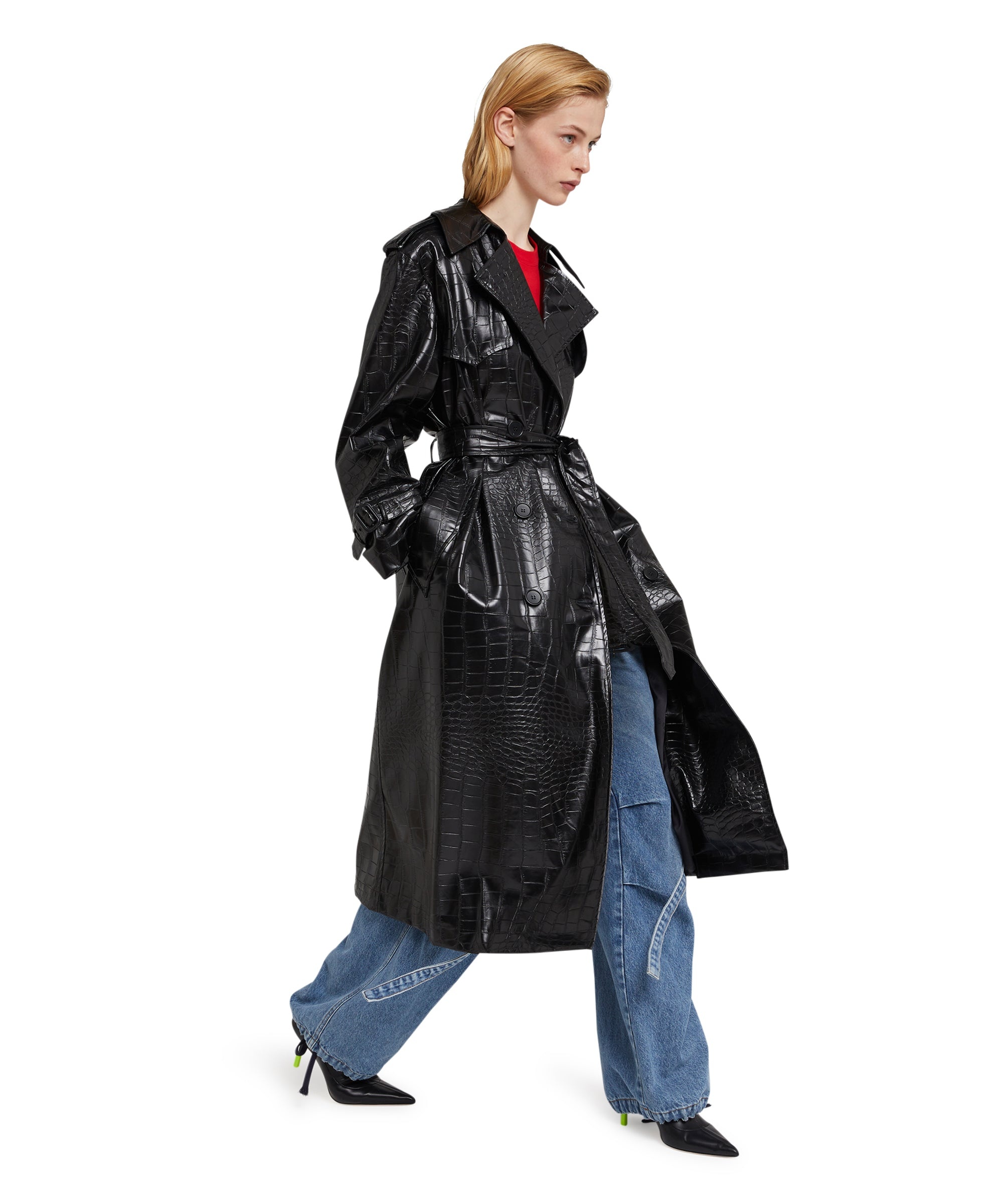 "Croco Faux Leather" fabric trench coat - 5