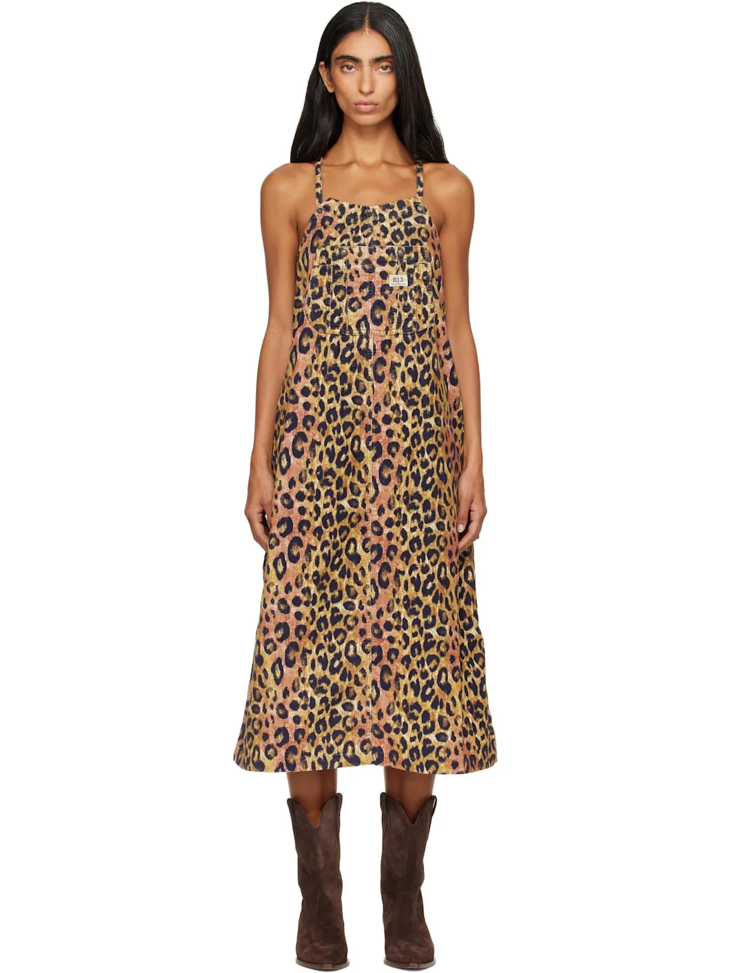 Brown Relaxed Strappy Midi Dress - 1
