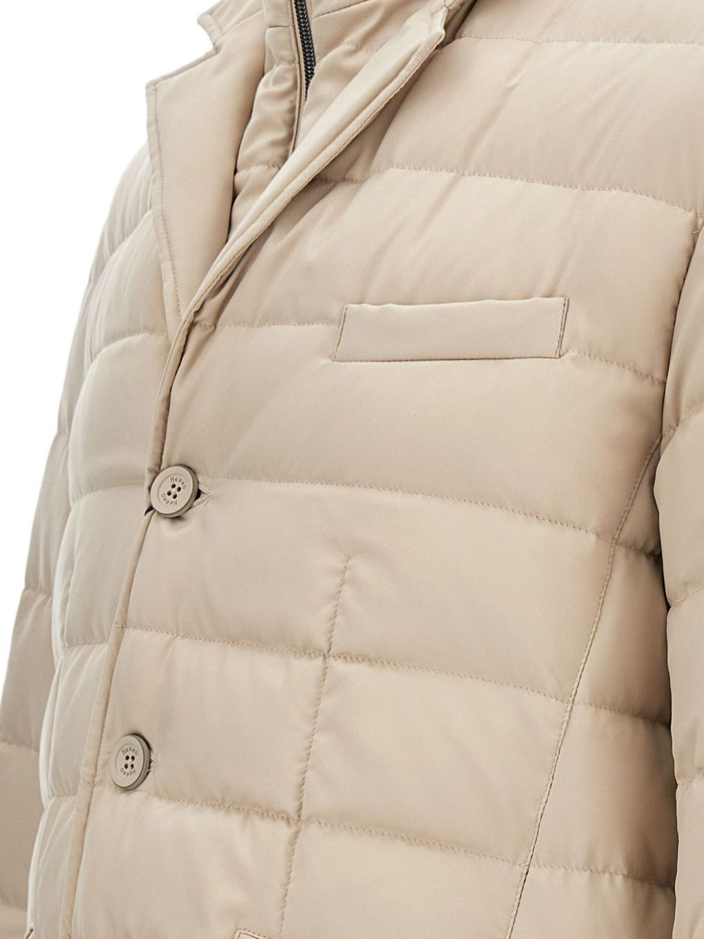 quilted button-fastening padded jacket - 3
