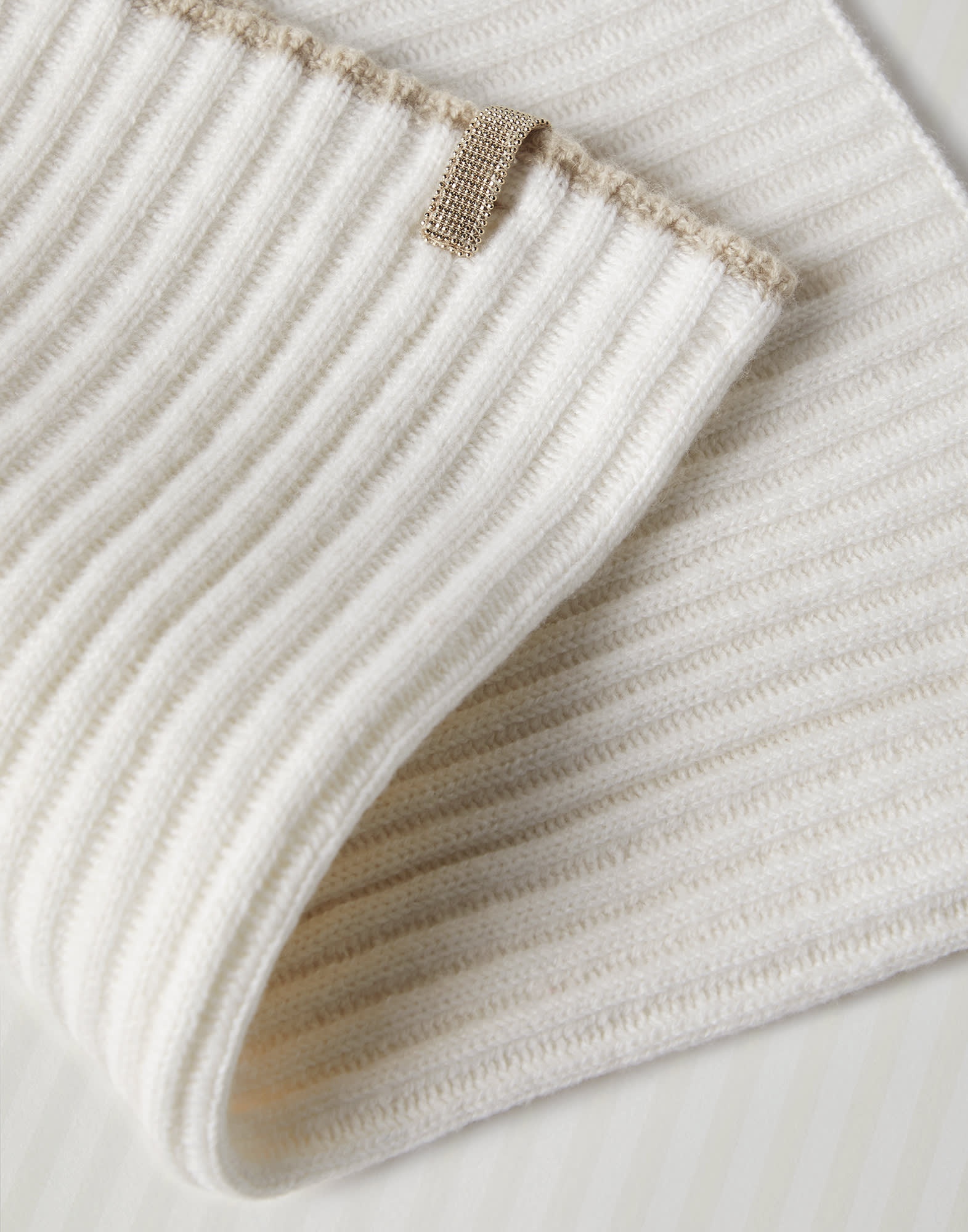 Cashmere rib knit neck warmer with monili - 2