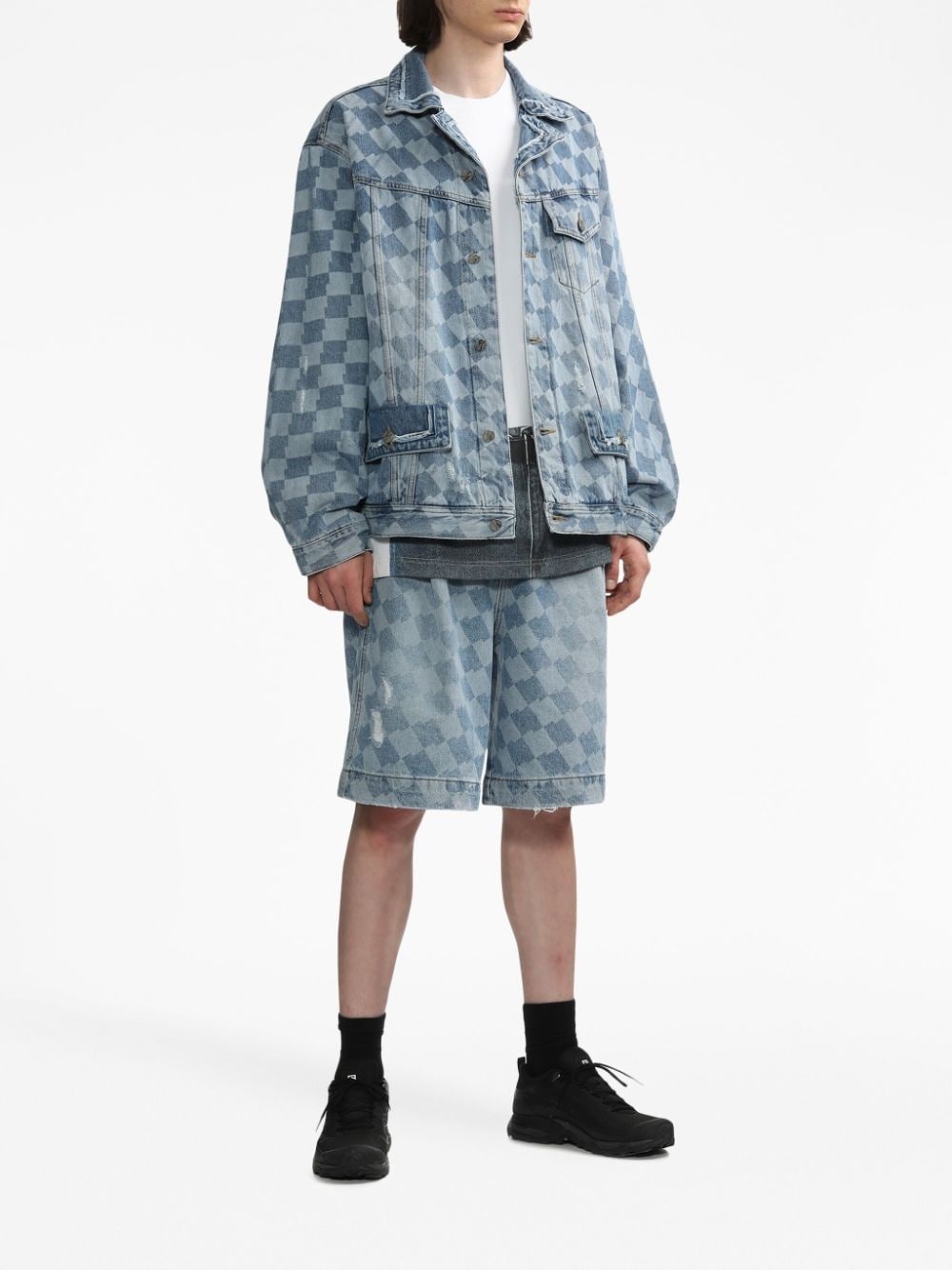 check-pattern denim jacket - 2