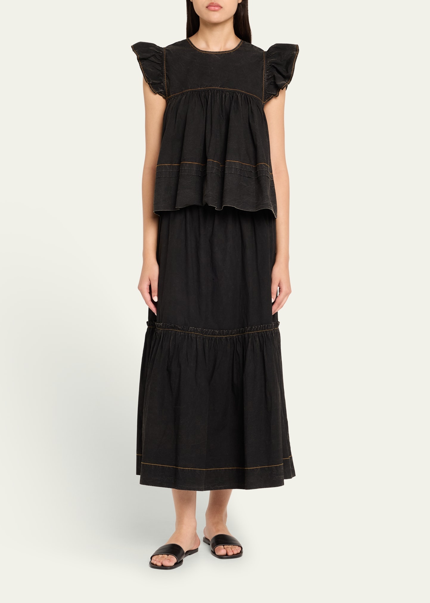 Garment-Dyed Smocked Maxi Skirt - 2