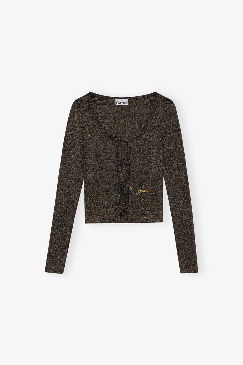 BLACK AND GOLD SPARKLE TIE STRING CARDIGAN - 1