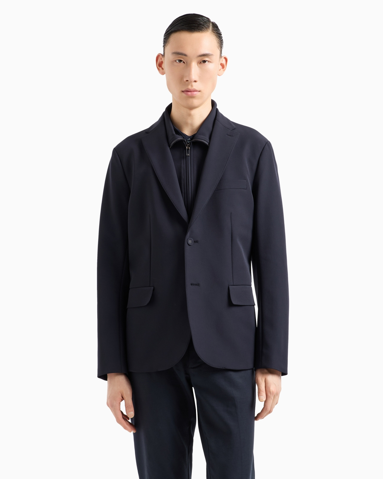 Single-breasted jacket with full-zip detachable inner panel in smooth lightweight nylon - 2