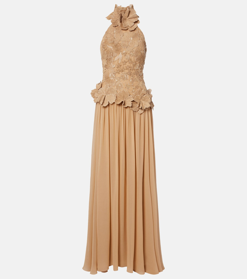 Raffia-trimmed silk-blend tulle gown 1