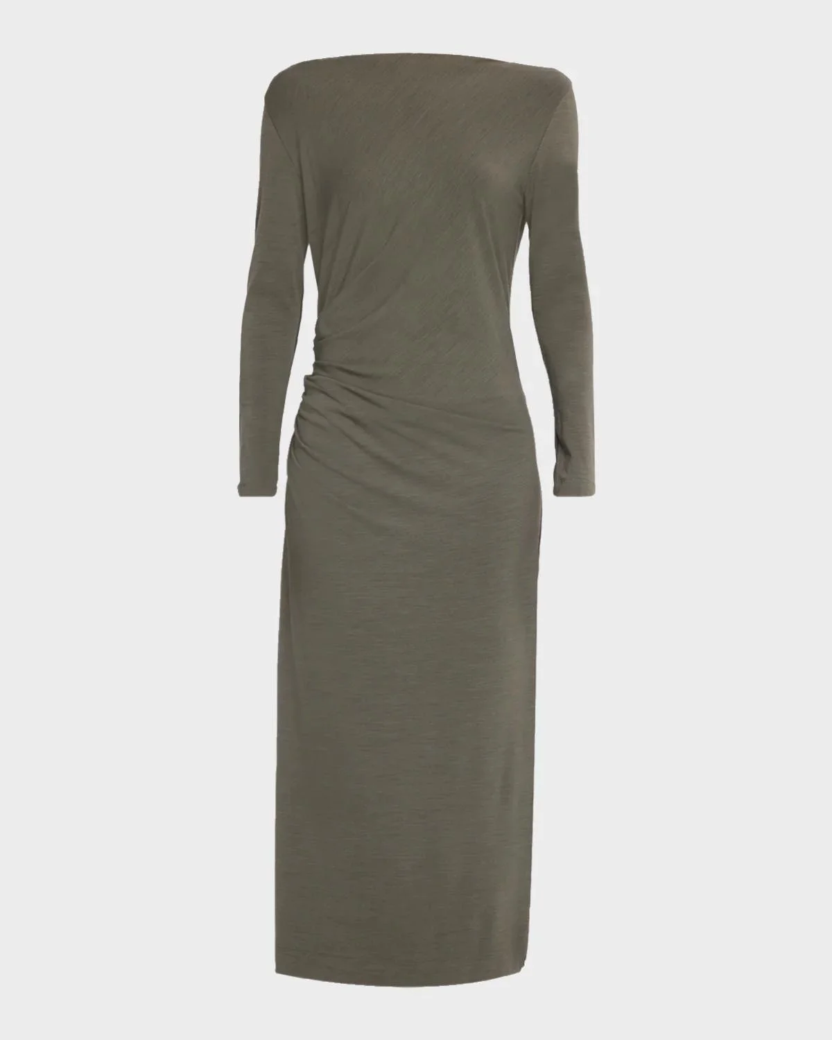 Long-Sleeve Wool Jersey Midi Dress - 1