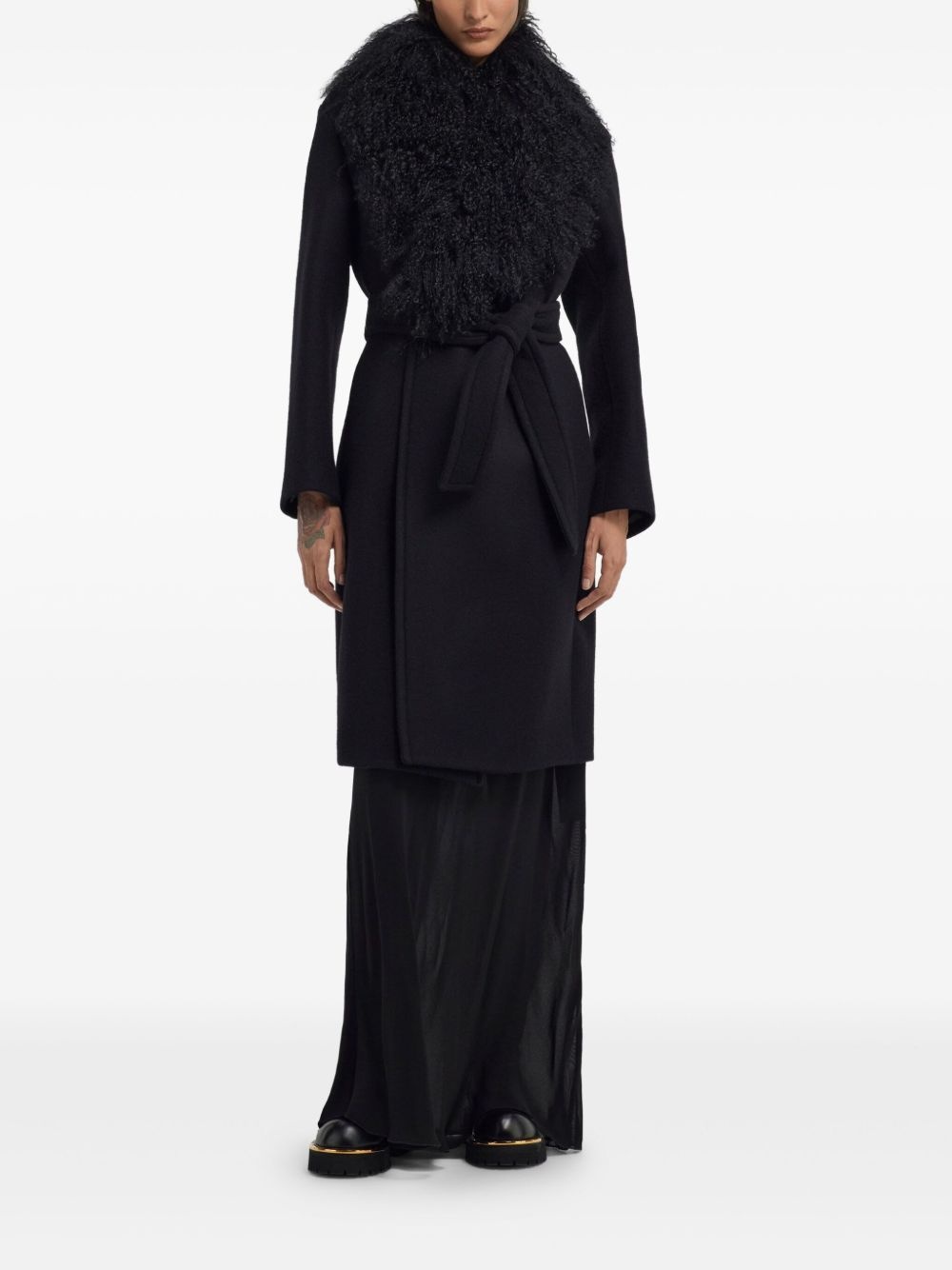 shearling-collar coat - 2