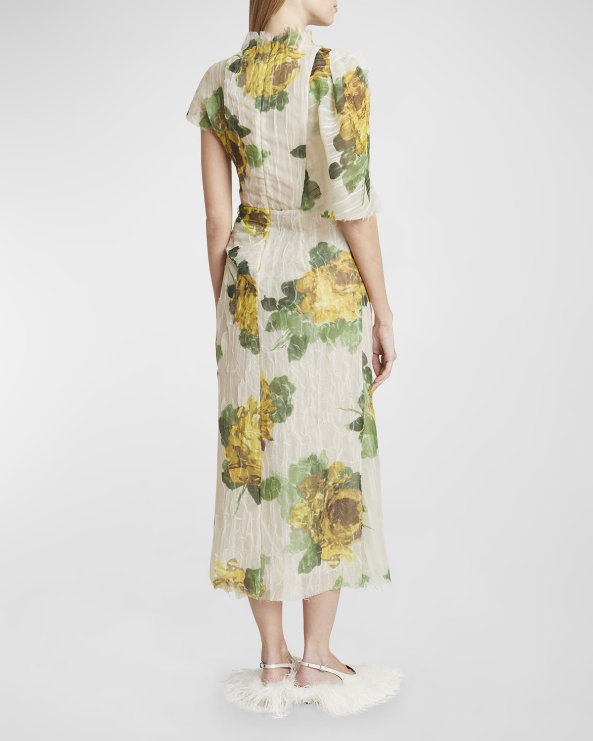 Floral Draped Crinkle Midi Wrap Dress - 4