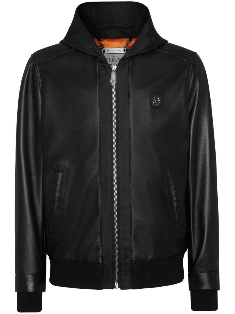 leather and satin hooded bomber jacket 1