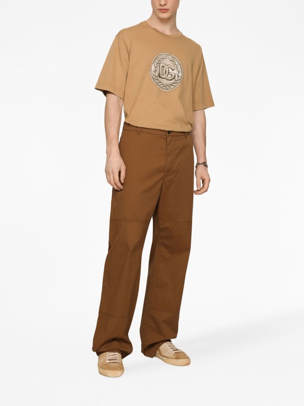 logo-patch straight-leg trousers - 3