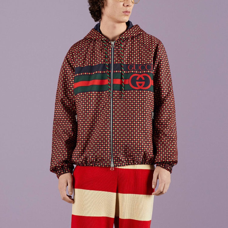 Gucci Geometric Houndstooth Canvas Jacket 'Blue Red Green' 714810-ZAKY3-4310 - 2
