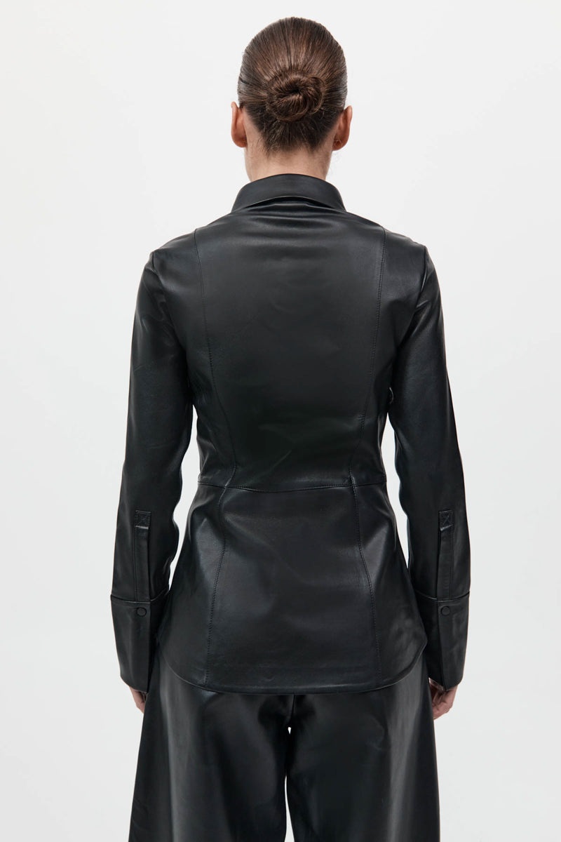 Leather Panelled Shirt - Black - 6