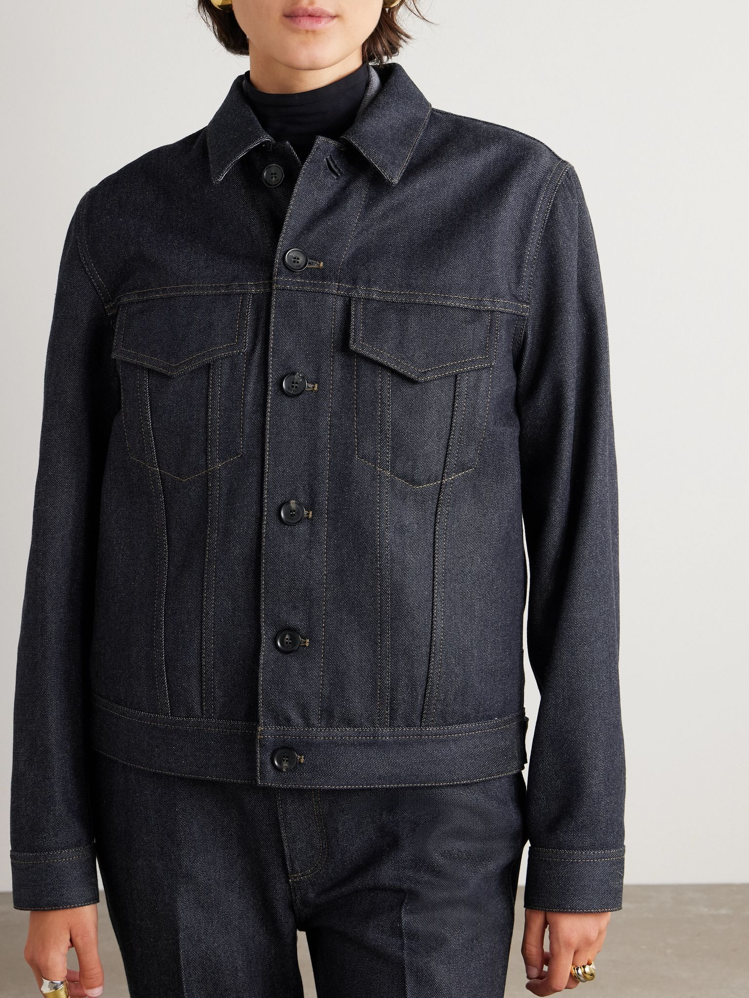 Kea shearling-trimmed cotton and cashmere-blend denim jacket Mid denim - 3