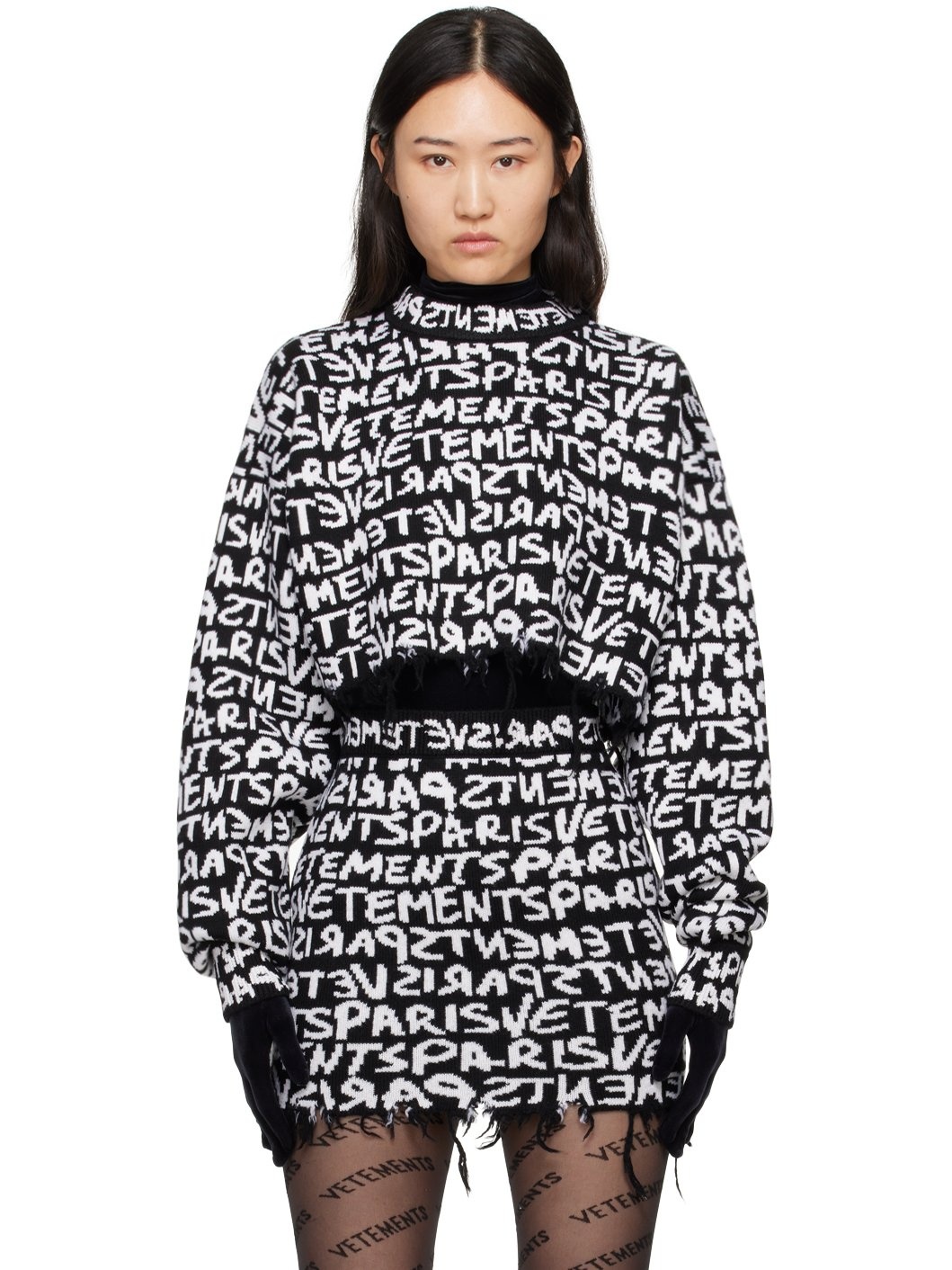 Black & White Intarsia-Logo Sweater - 1