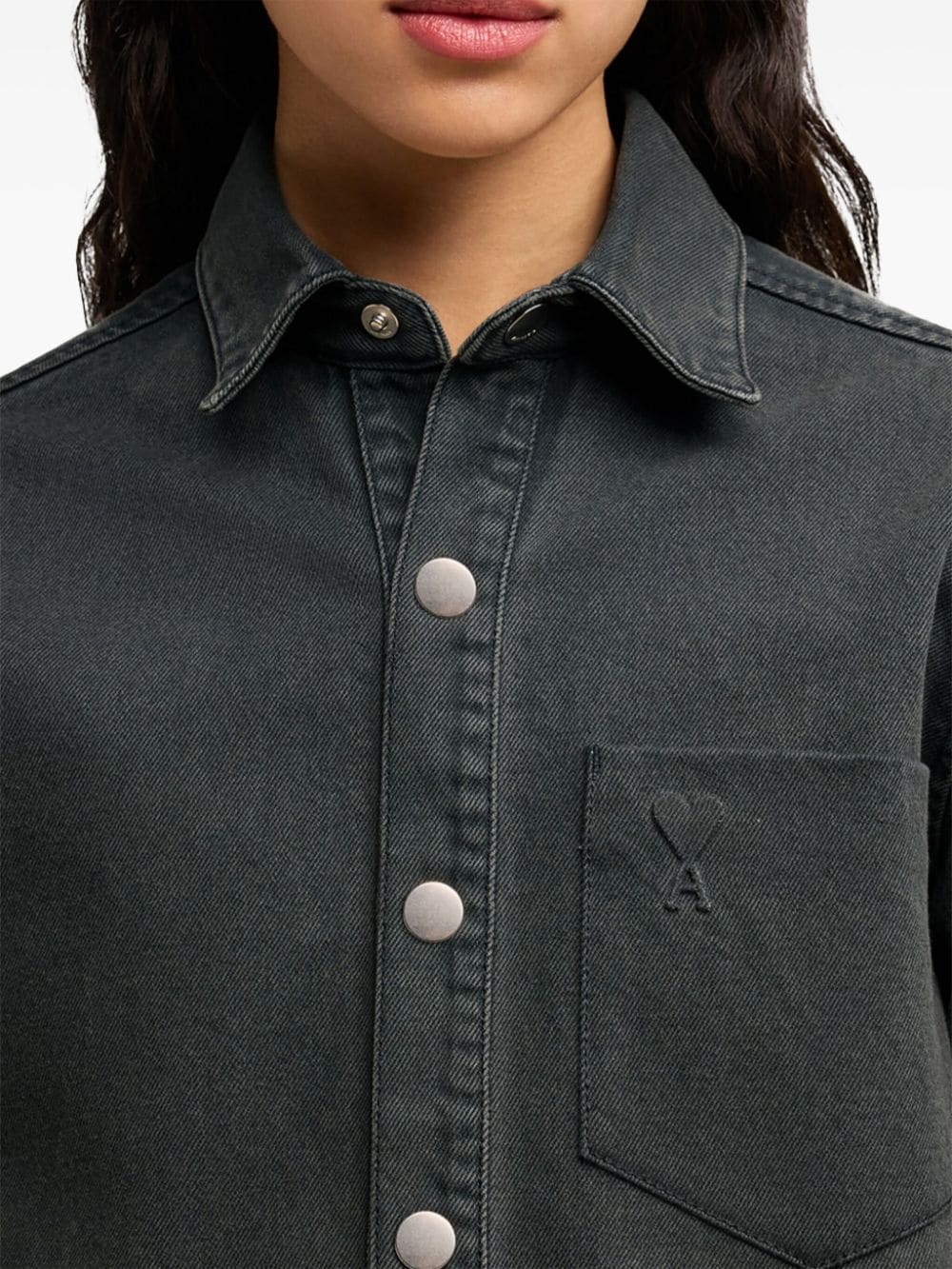 logo-print button-up shirt jacket - 7
