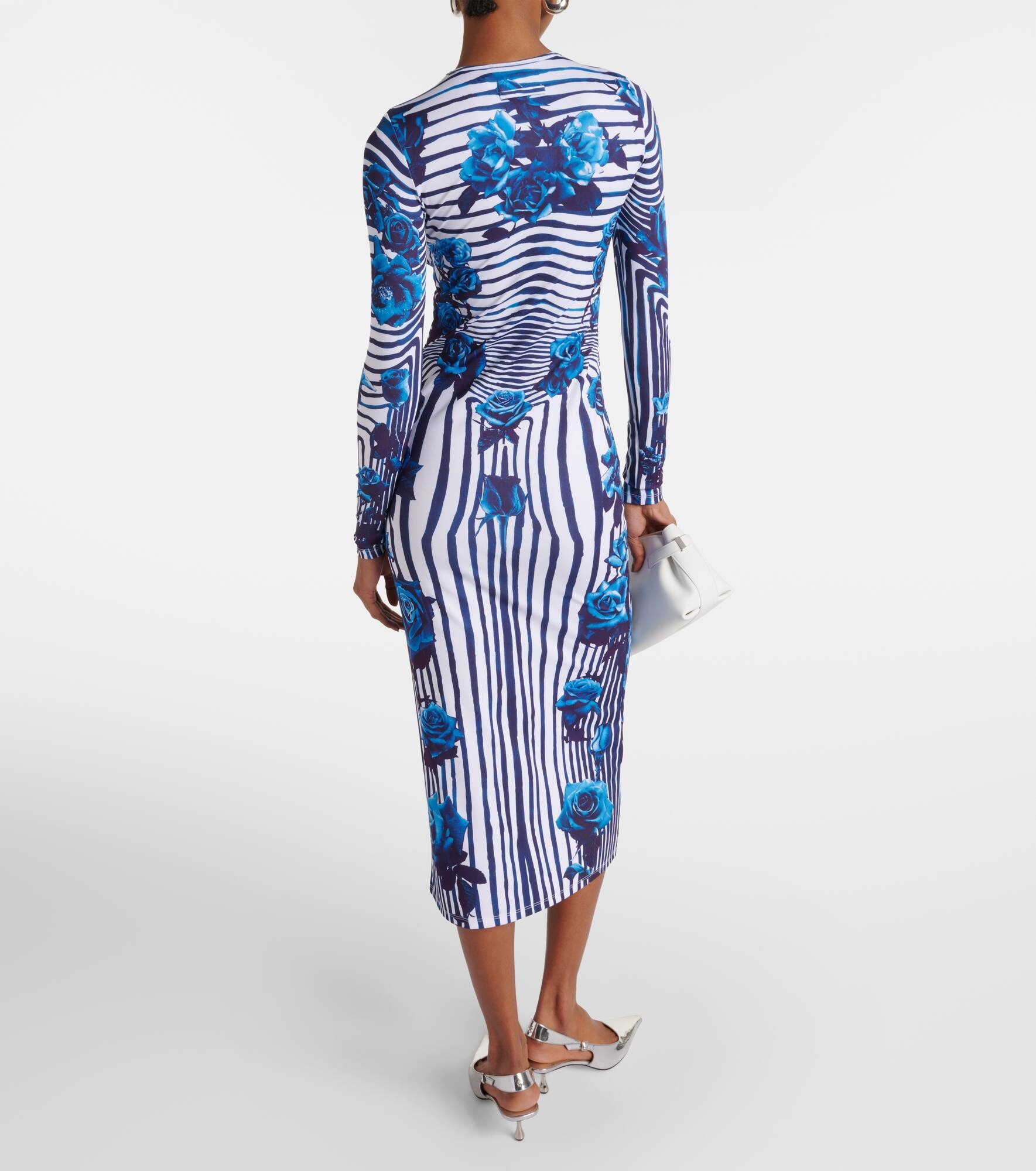 Striped floral jersey midi dress - 3