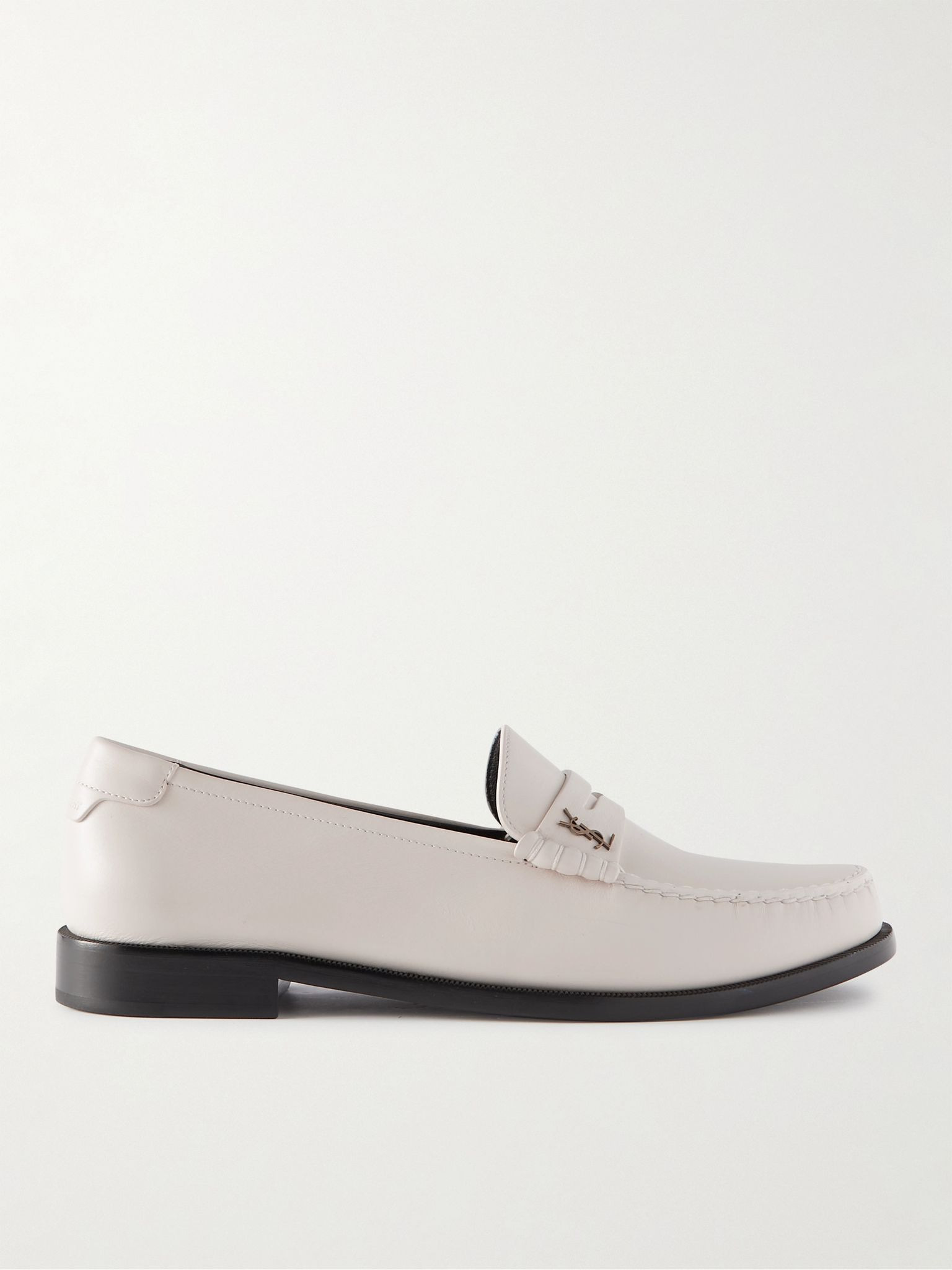 Logo-Embellished Leather Penny Loafers White - 1