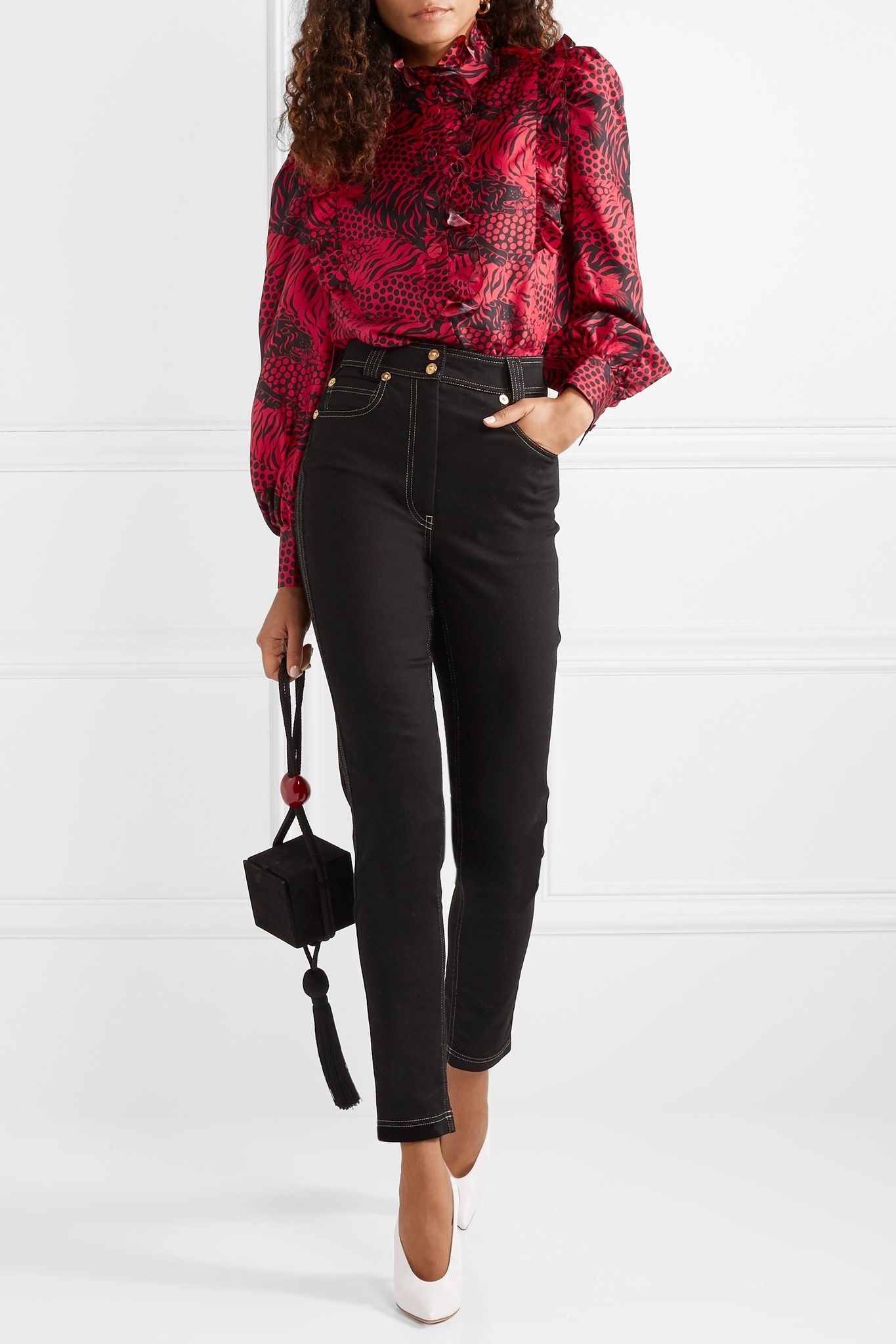 Ruffled printed silk-twill shirt - 2