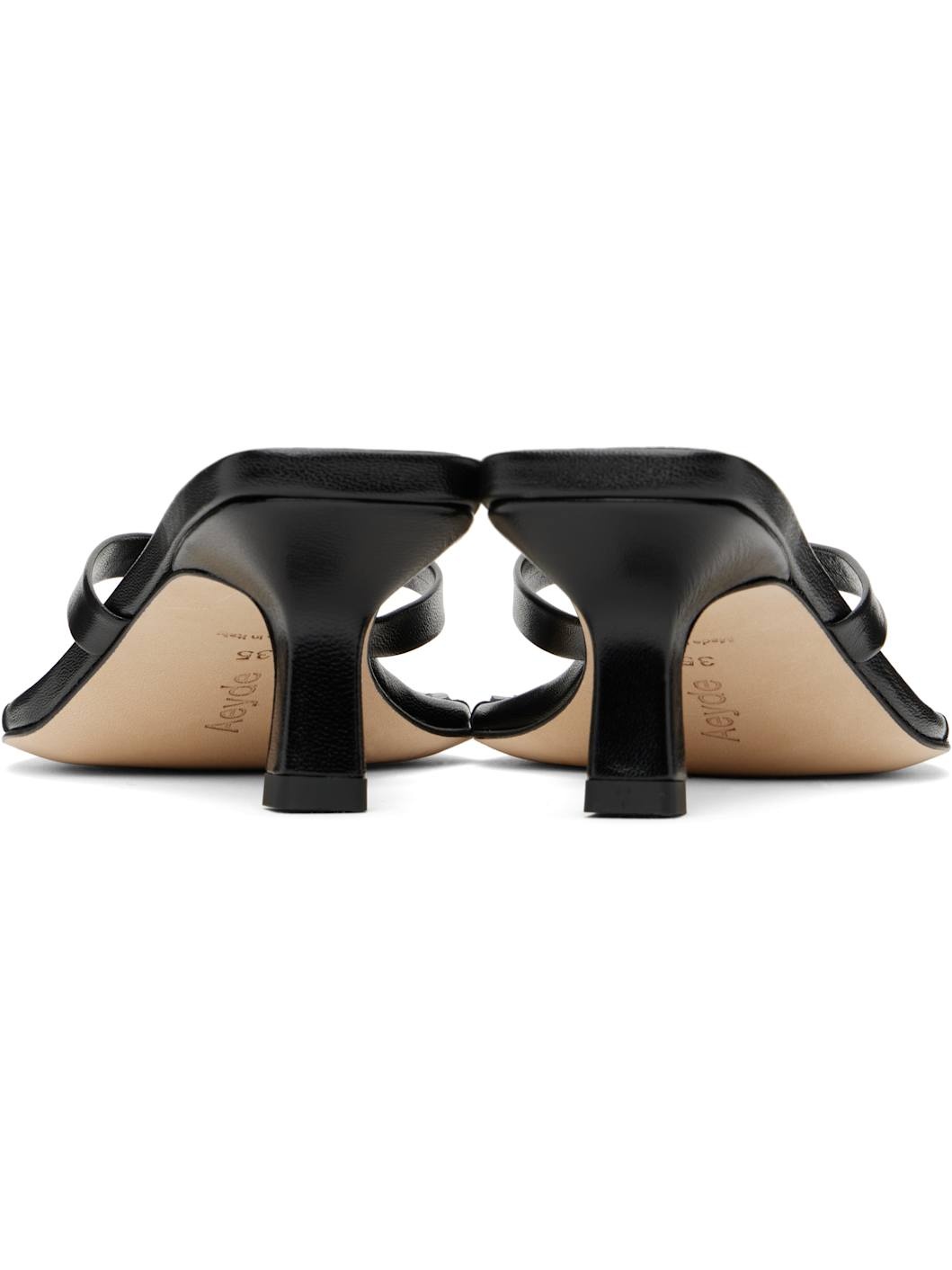 Black Wilma Leather Toe-Post Heeled Sandals - 2