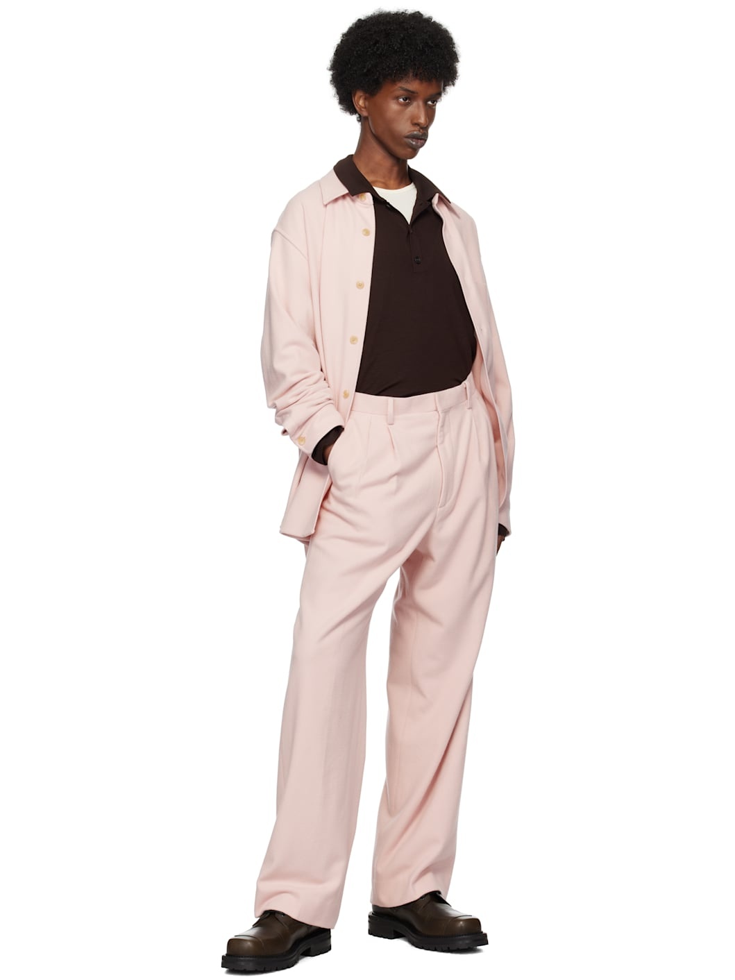 Pink Brushed Super Fine Wool Flannel Trousers - 4