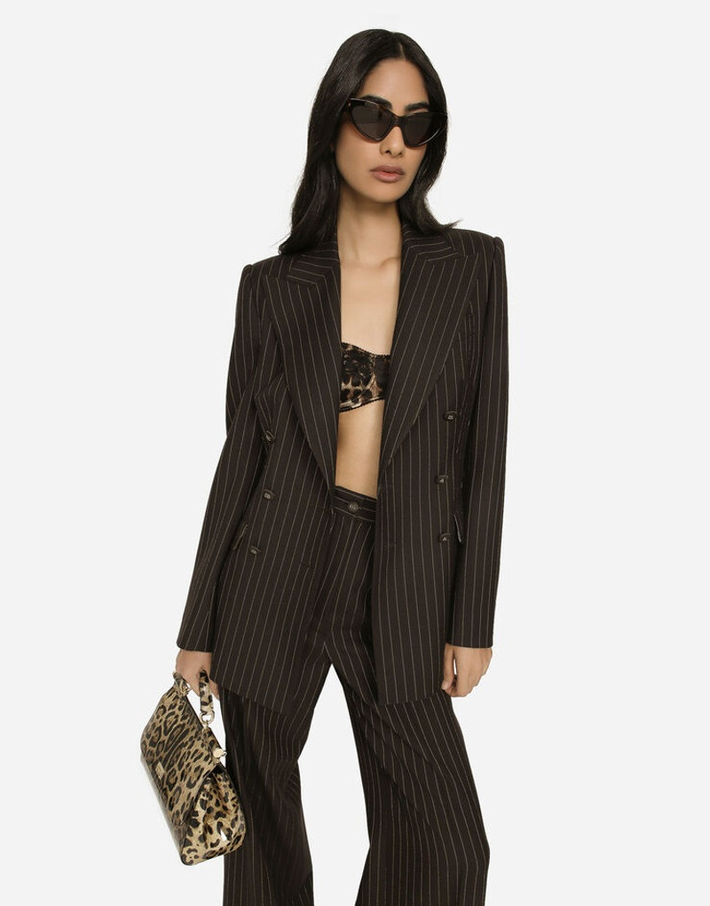 Double-breasted pinstripe wool Turlington jacket 4