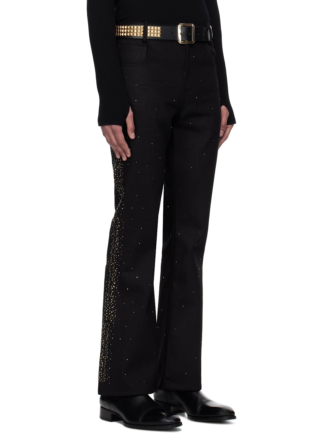 Black Studded Five Pocket Flare Jeans - 2