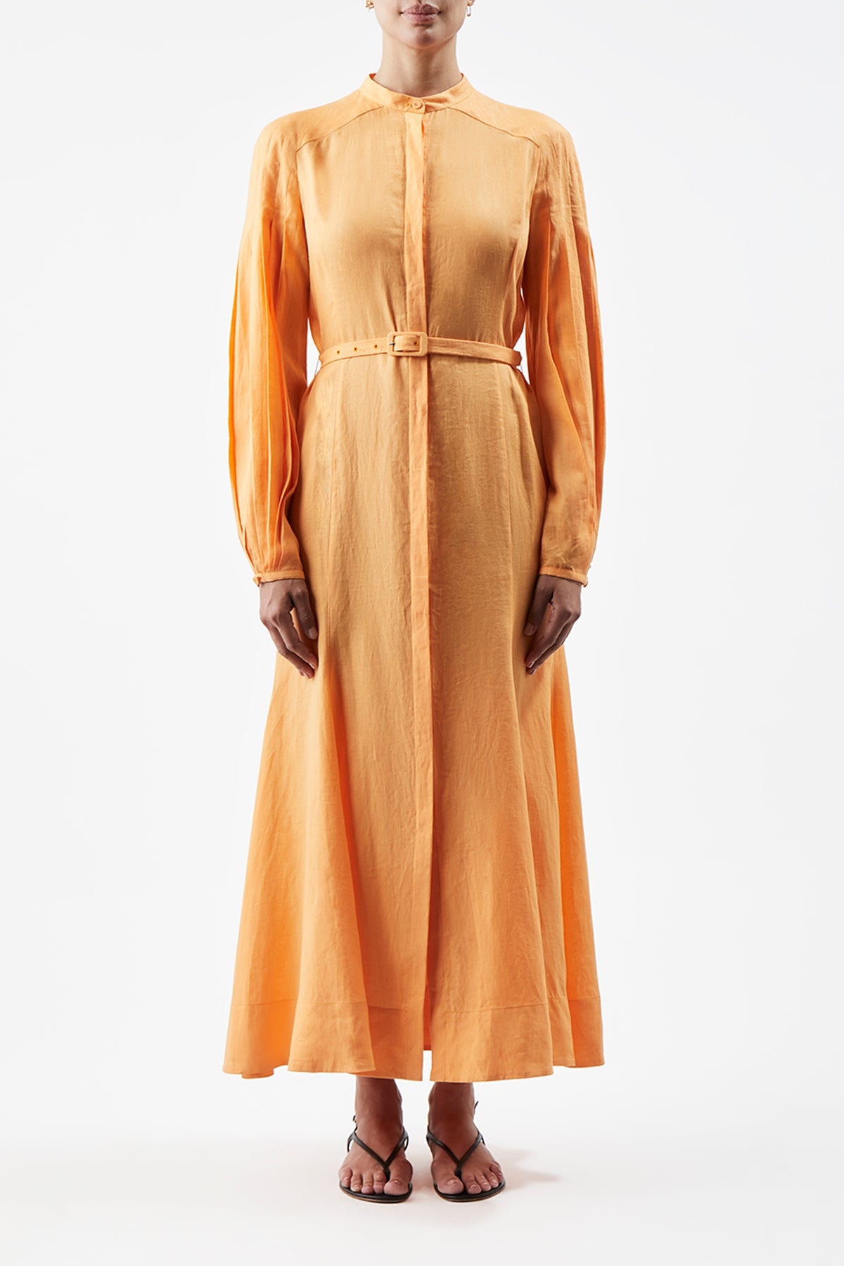 Lydia Dress in Fluorescent Orange Aloe Linen - 2