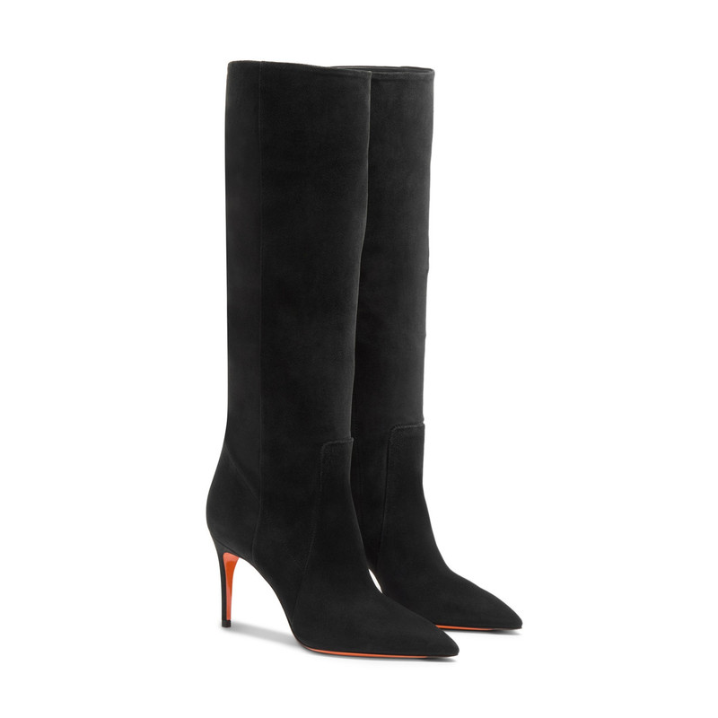 Santoni Women's black suede high-heel boot outlook