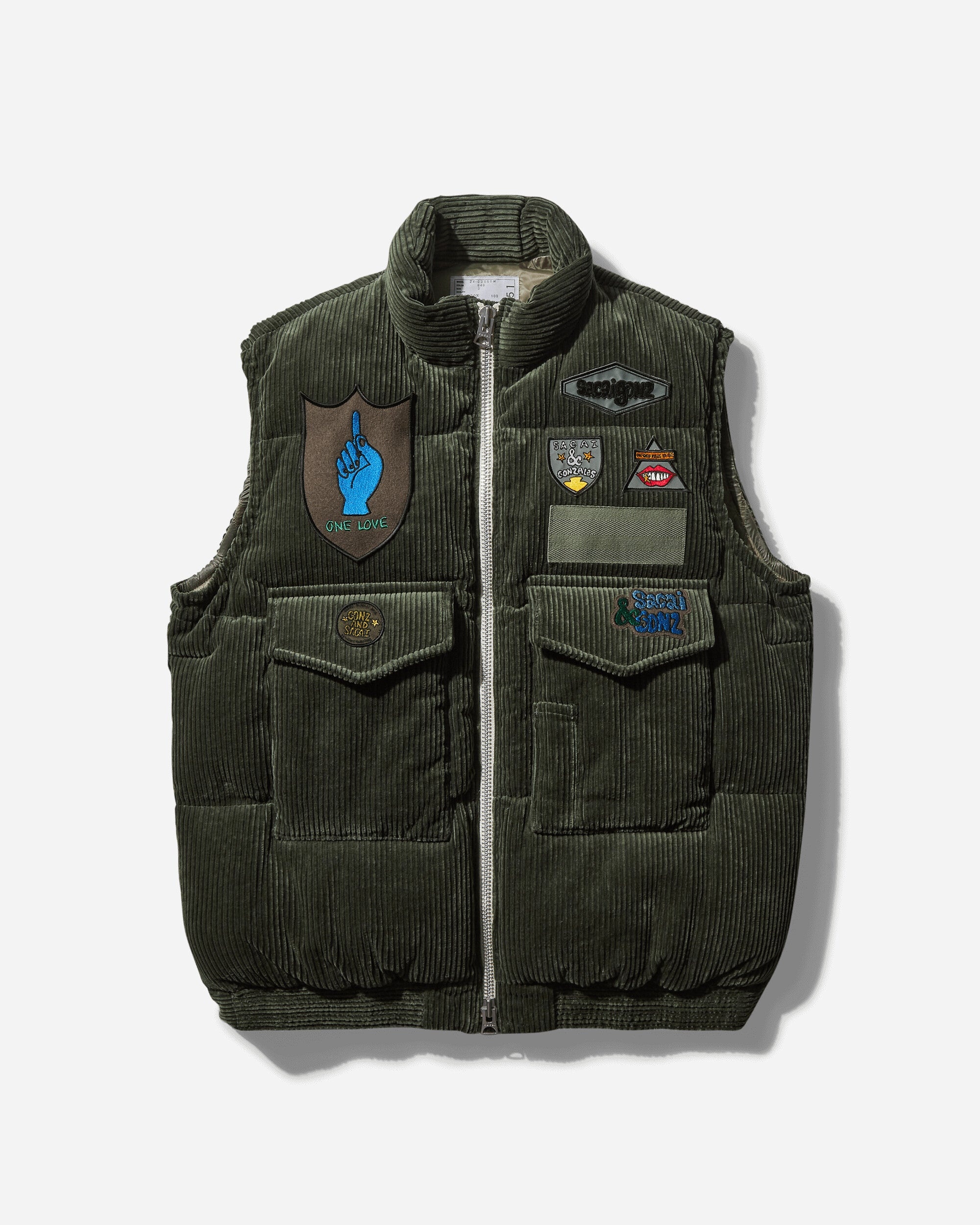 Gonz Multi Patch Corduroy Padded Vest Khaki - 1