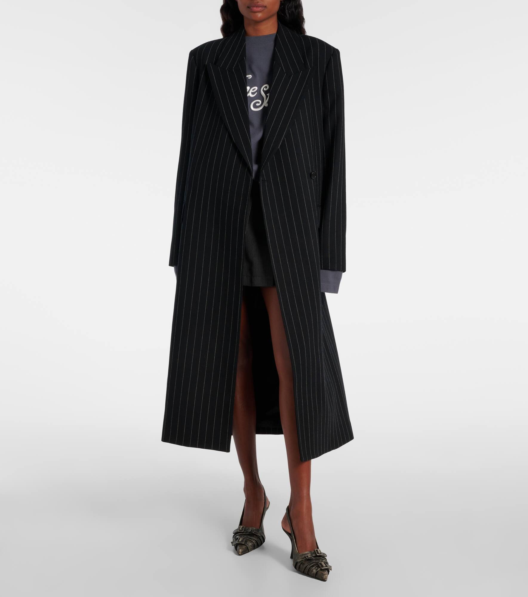 Olyx pinstriped wool coat - 2