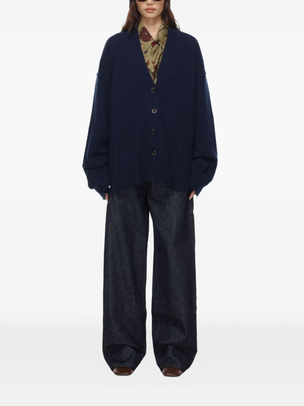 Over frayed button-down cardigan - 2
