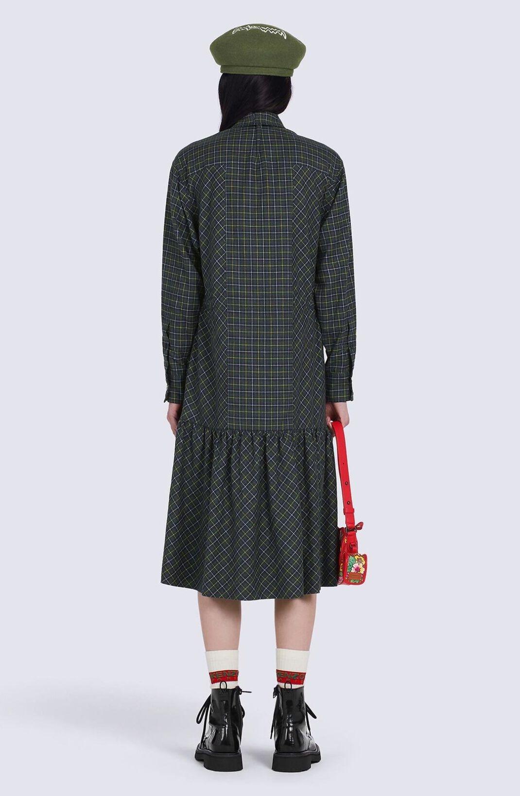 Checked midi-length shirt dress - 3