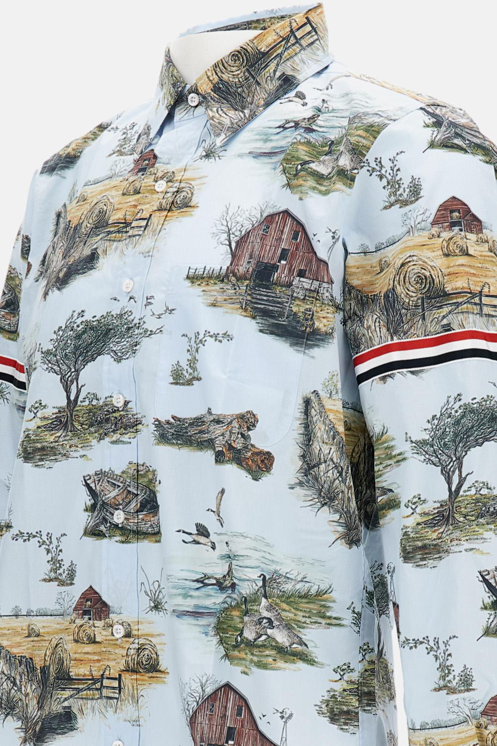 Straight fit shirt with bands in cotton poplin Scenic Toile with graphics - 4