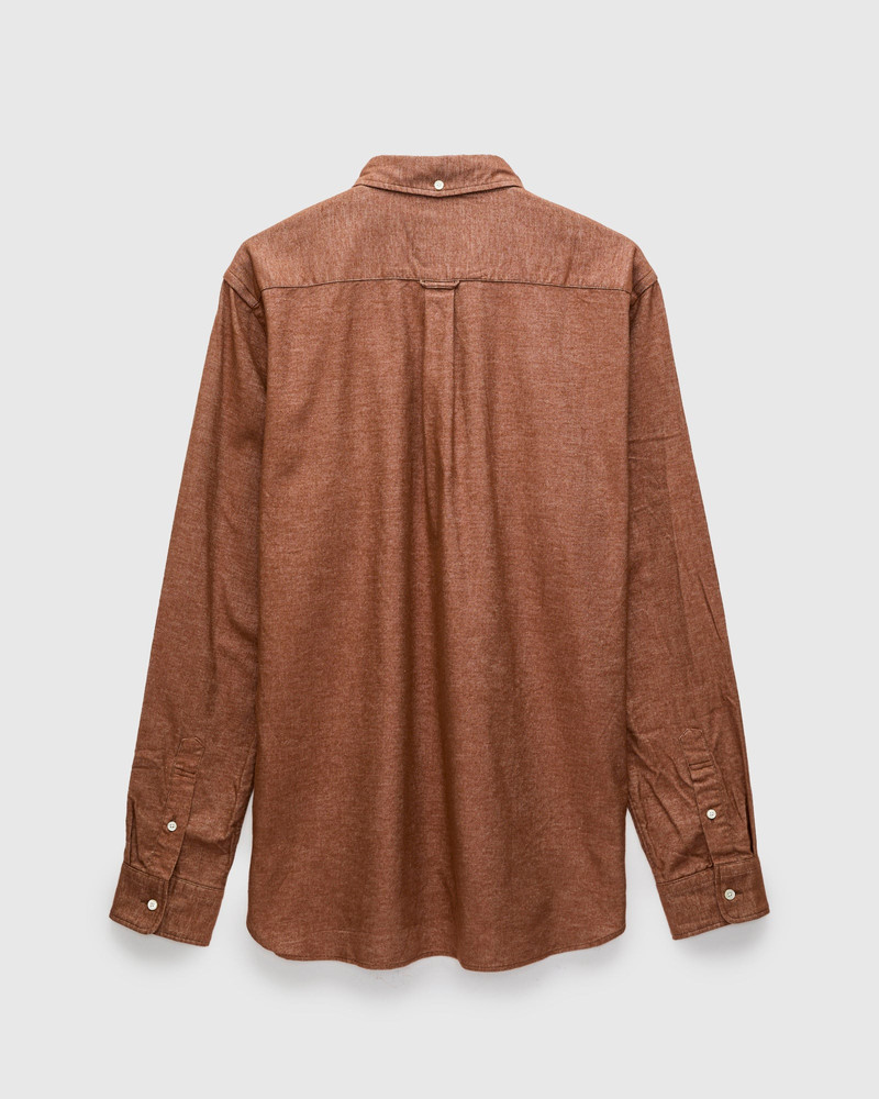 BEAMS PLUS Solid Flannel Button-Down Shirt in Brown outlook