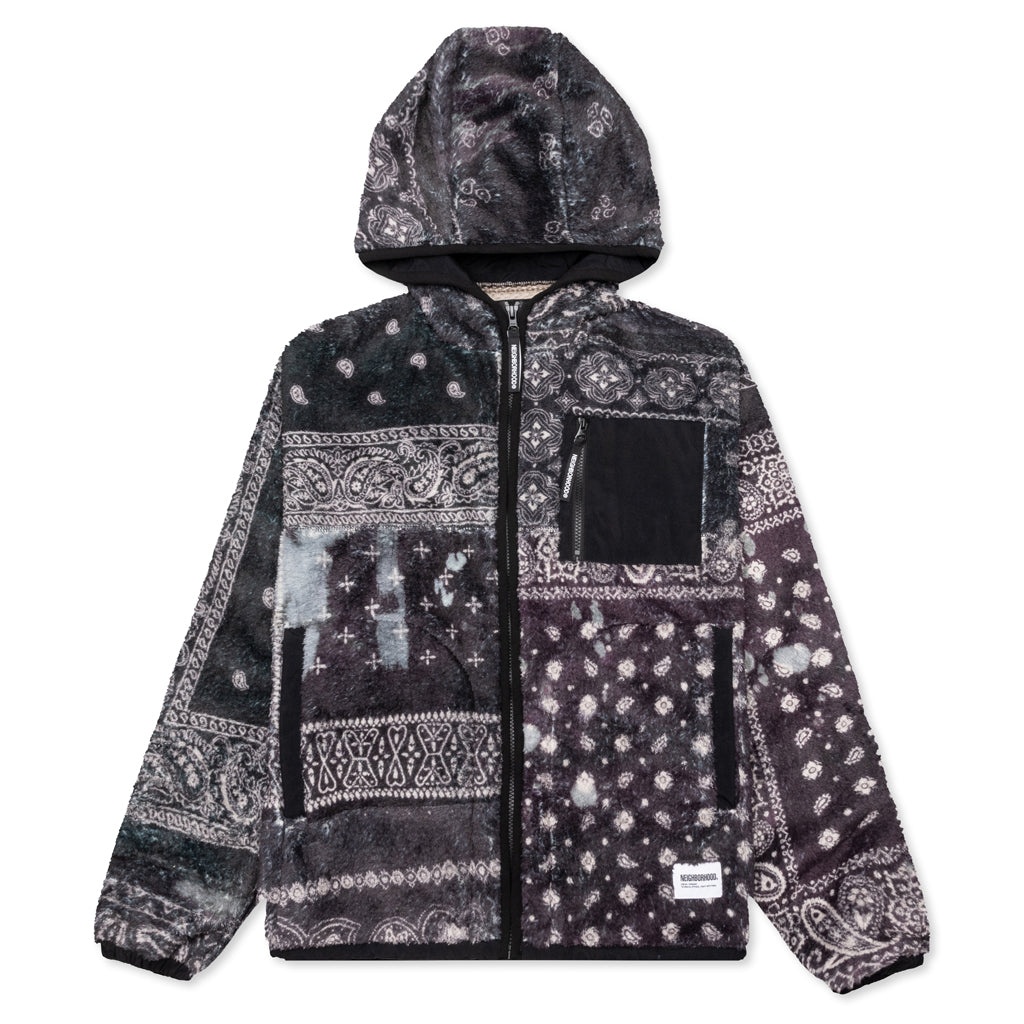 BANDANA PATTERN FLEECE JACKET - BLACK - 1