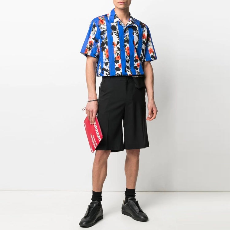 Off-White SS21 Flowers Printing Stripe Short Sleeve Shirt Version Blue OMGA163S21FAB0068400 - 2