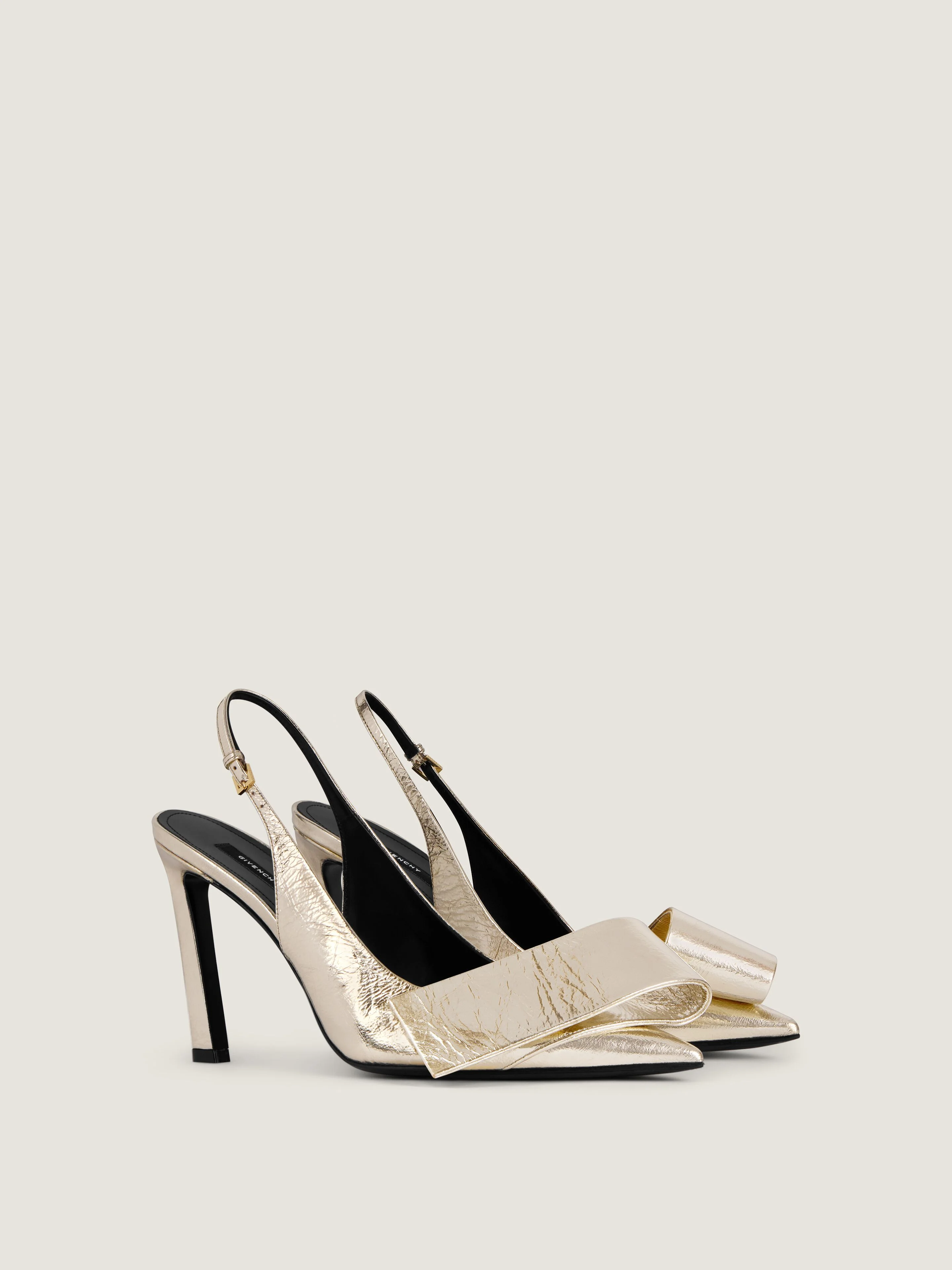TWISTED RIBBON SLINGBACKS PUMPS IN METALLIC LEATHER - 1